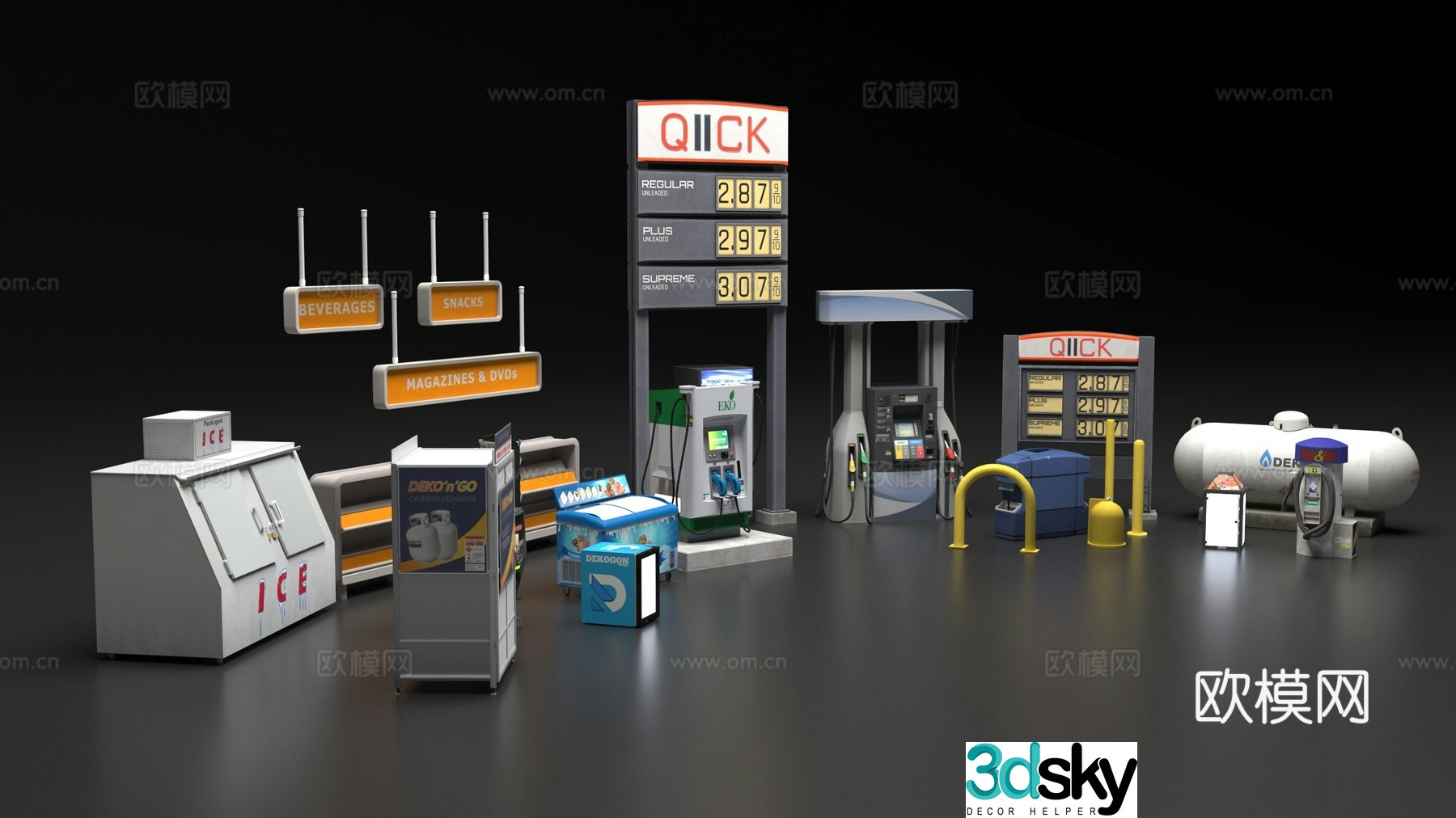 Gas station items 3d model