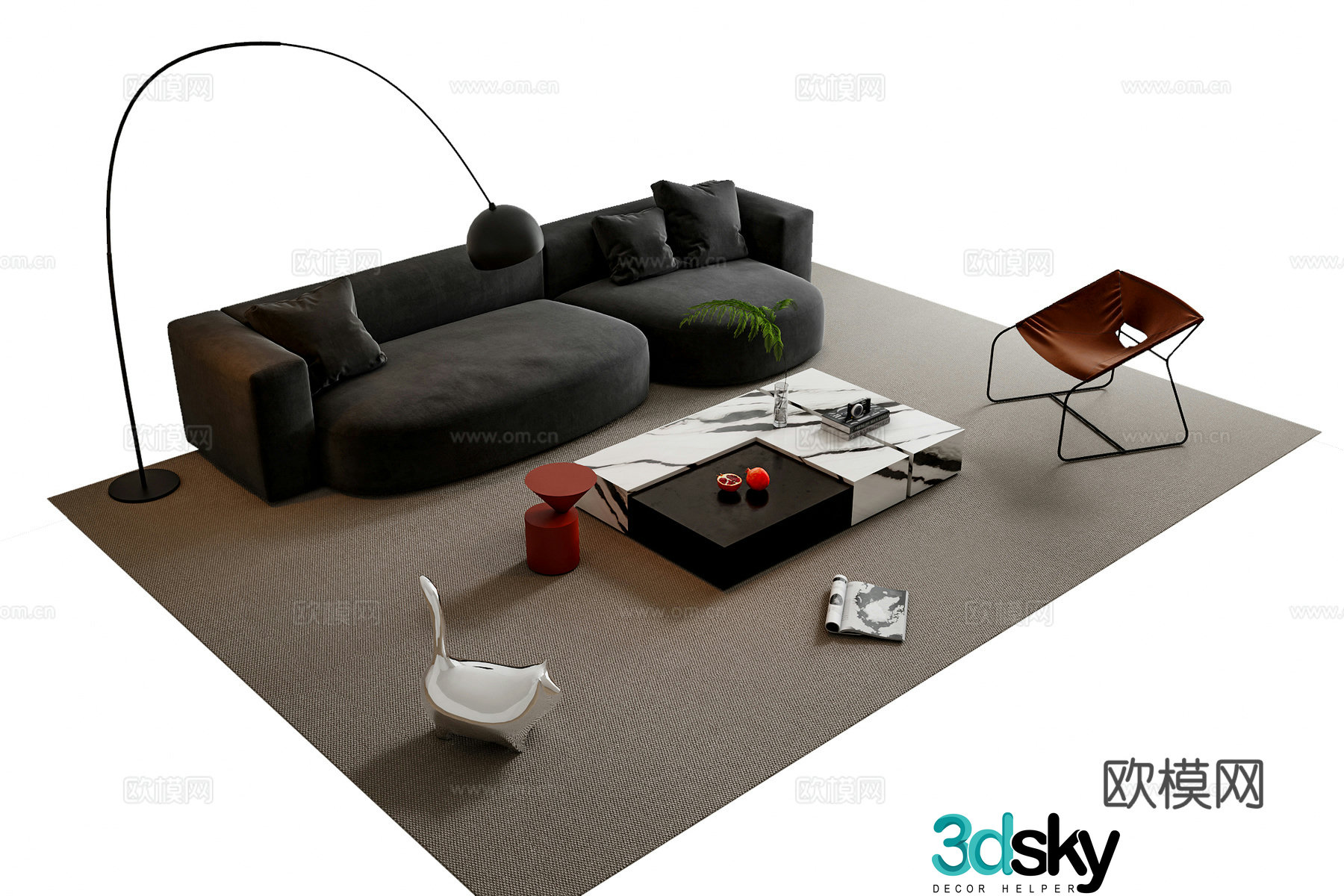 Modern Italian sofa coffee table combination 3D model