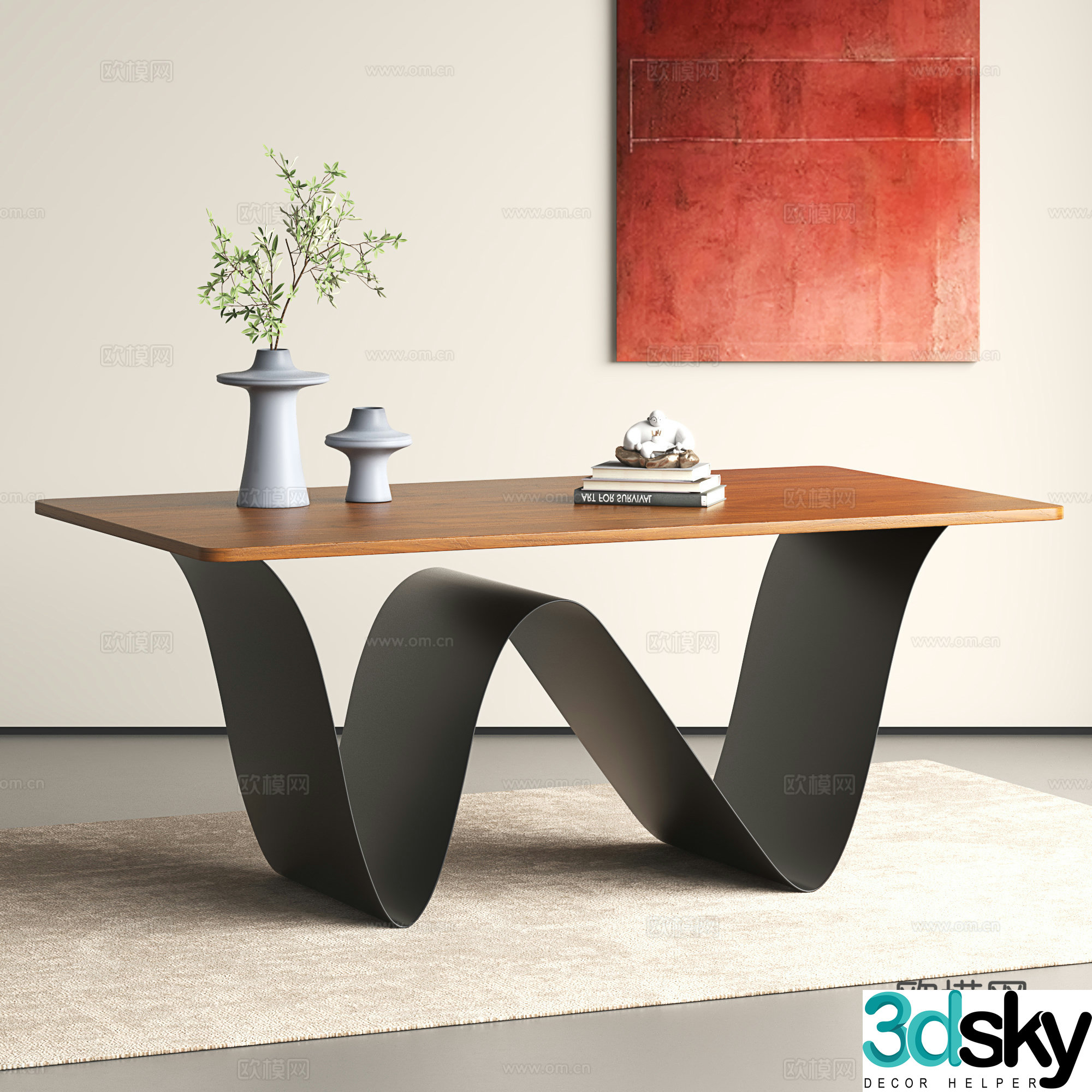Modern dining table Simple dining table Wrought-out dining table Long dining table 3D model