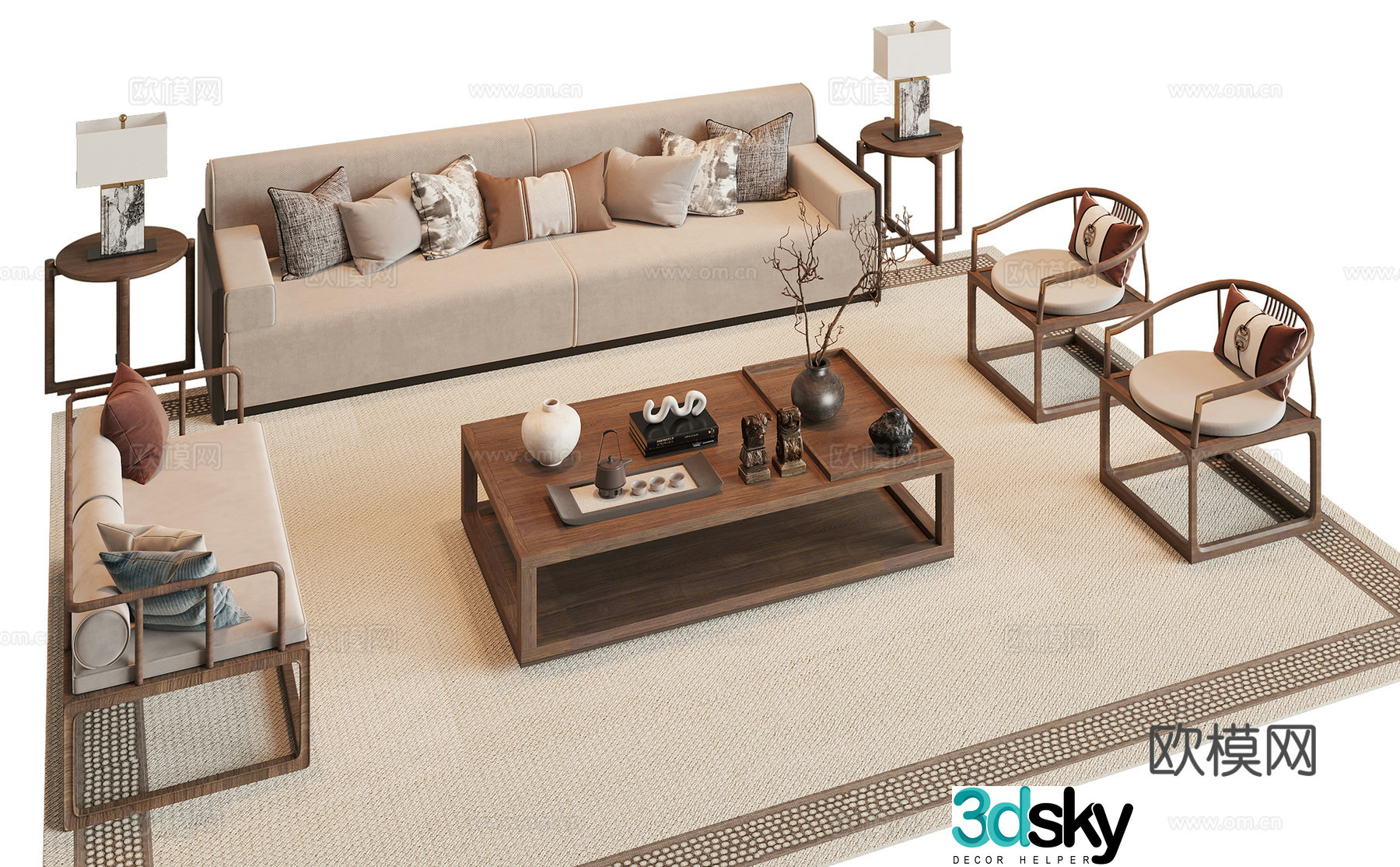 Song style sofa coffee table combination 3D model