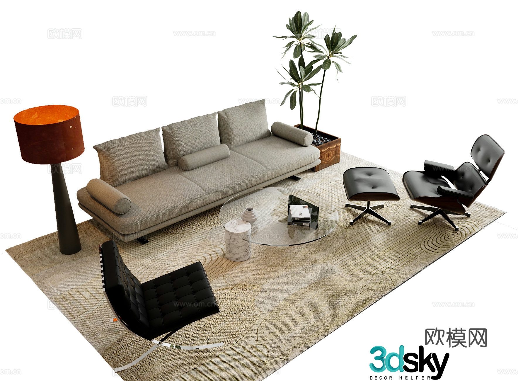Modern sofa coffee table combination 3D model