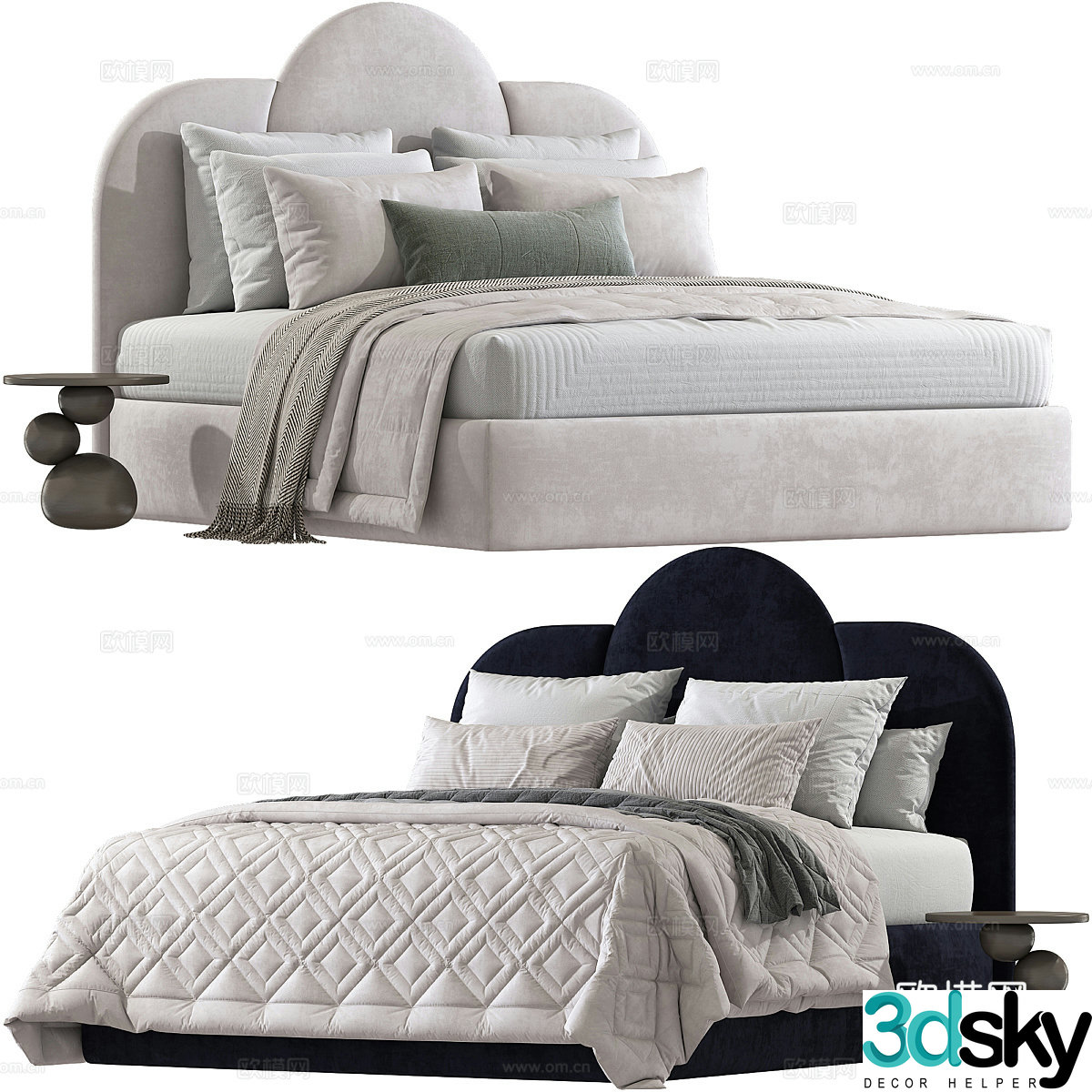 Modern Cream Style Mona Fabric Double Bed 3D Model