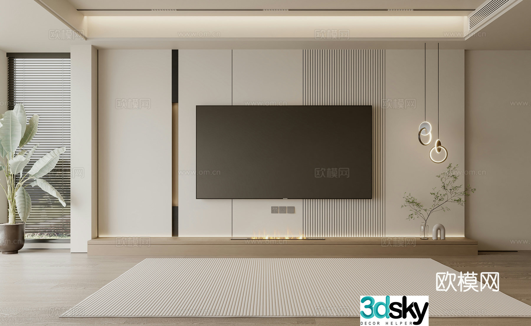 Living room TV background wall 3d model
