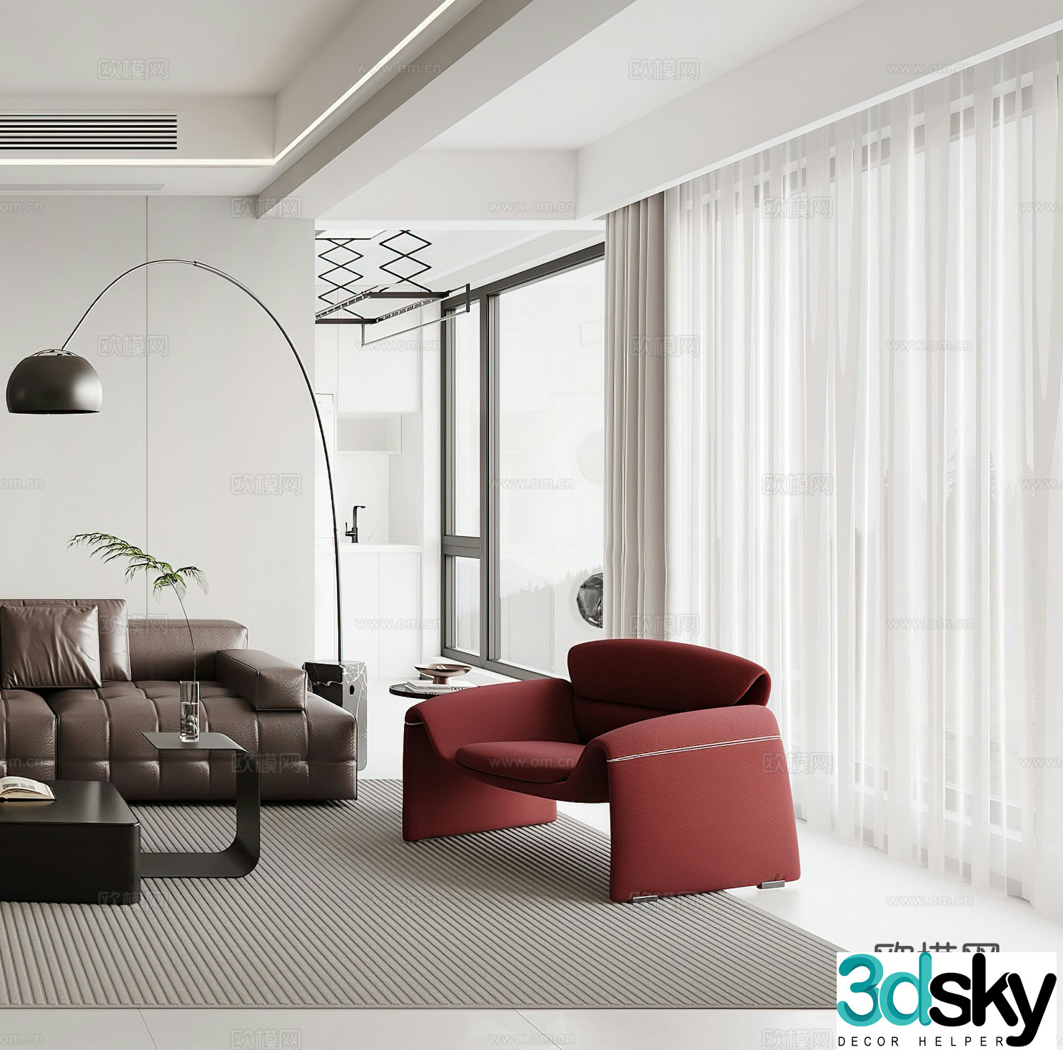 Modern leisure chair floor lamp simple Italian side table corner table single chair G6753d model