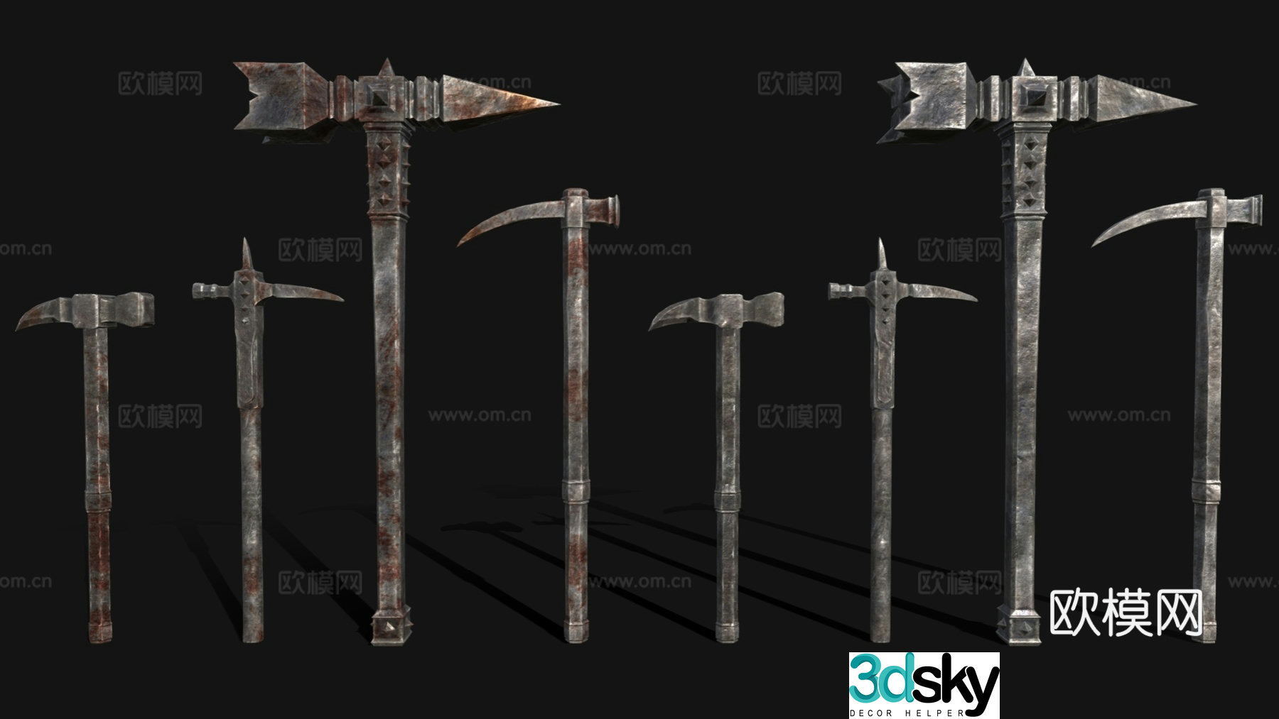 European hoe tool combination hammer warhammer weapon 3d model