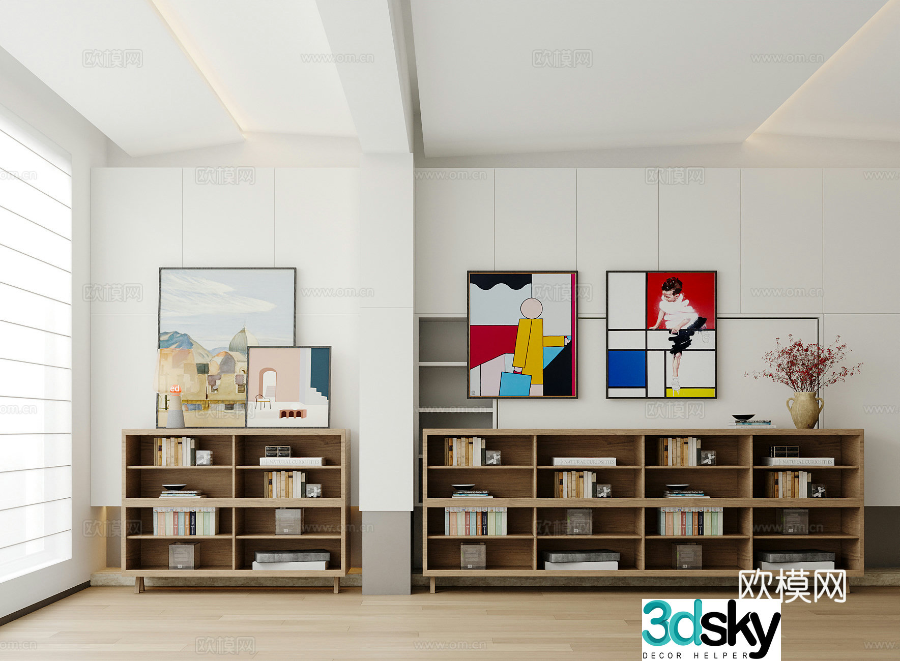 Modern sideboard bookcase painting ornaments secretary flower art 3d model