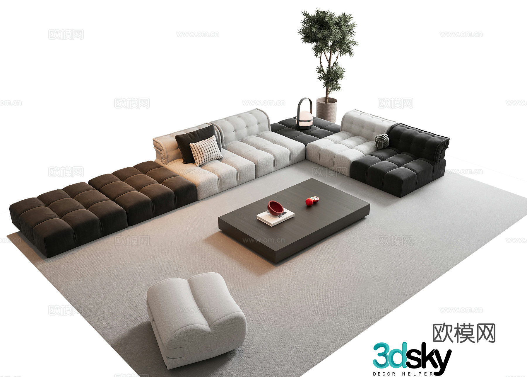 Modern sofa coffee table combination 3D model