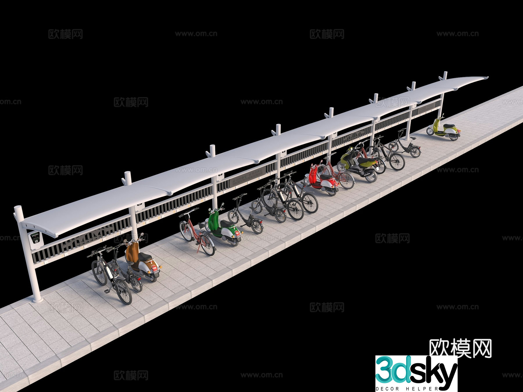 Electric car parking shed Modern non-motor vehicle parking shed Bicycle parking shed Sunshade Electric 3D model