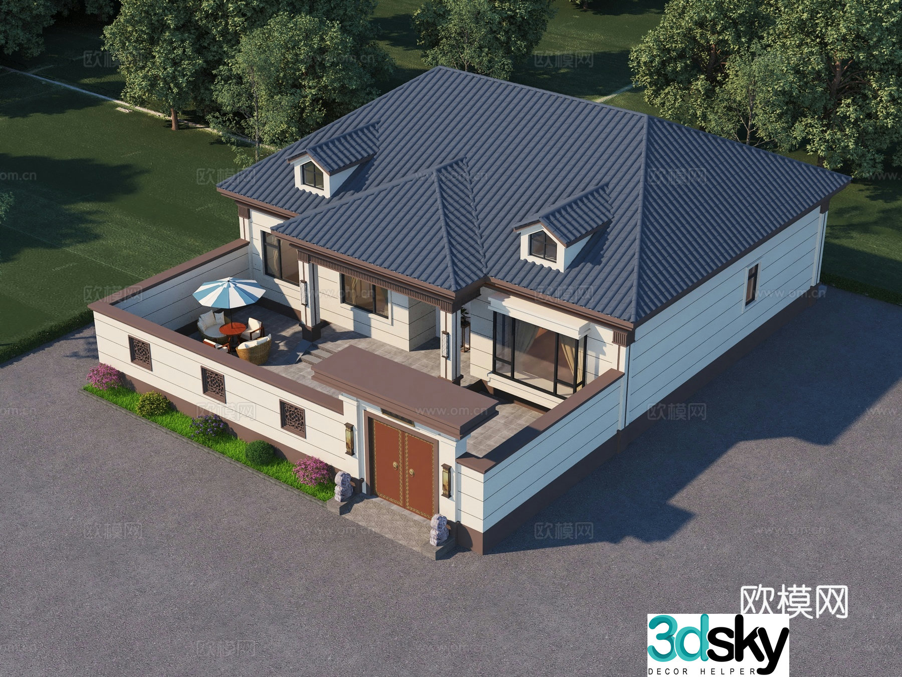 New Chinese style single-family villa villa villa residential villa residential self-built villa 3D model