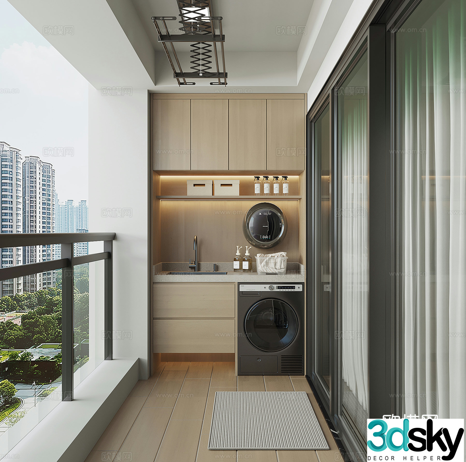 Modern balcony washing machine cabinet 3d model