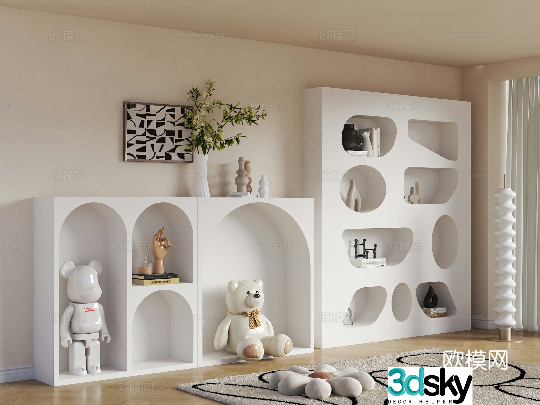House niche Creamy Wind Cave Wall Creamy Wind Niche Half Wasabi Decoration Cabinet Embedded 3D Model
