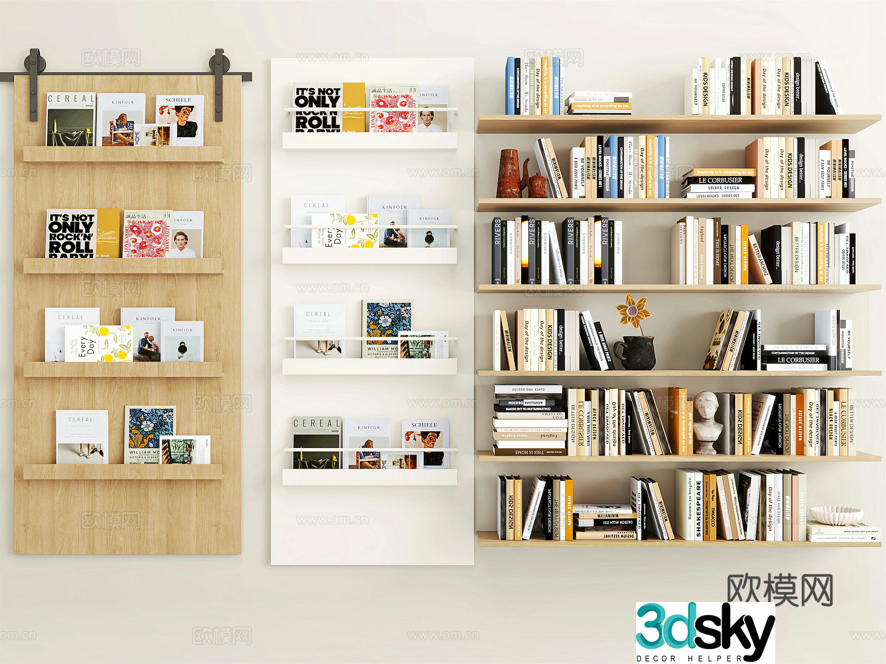 Modern wall-mounted bookshelf book ornaments 3d model