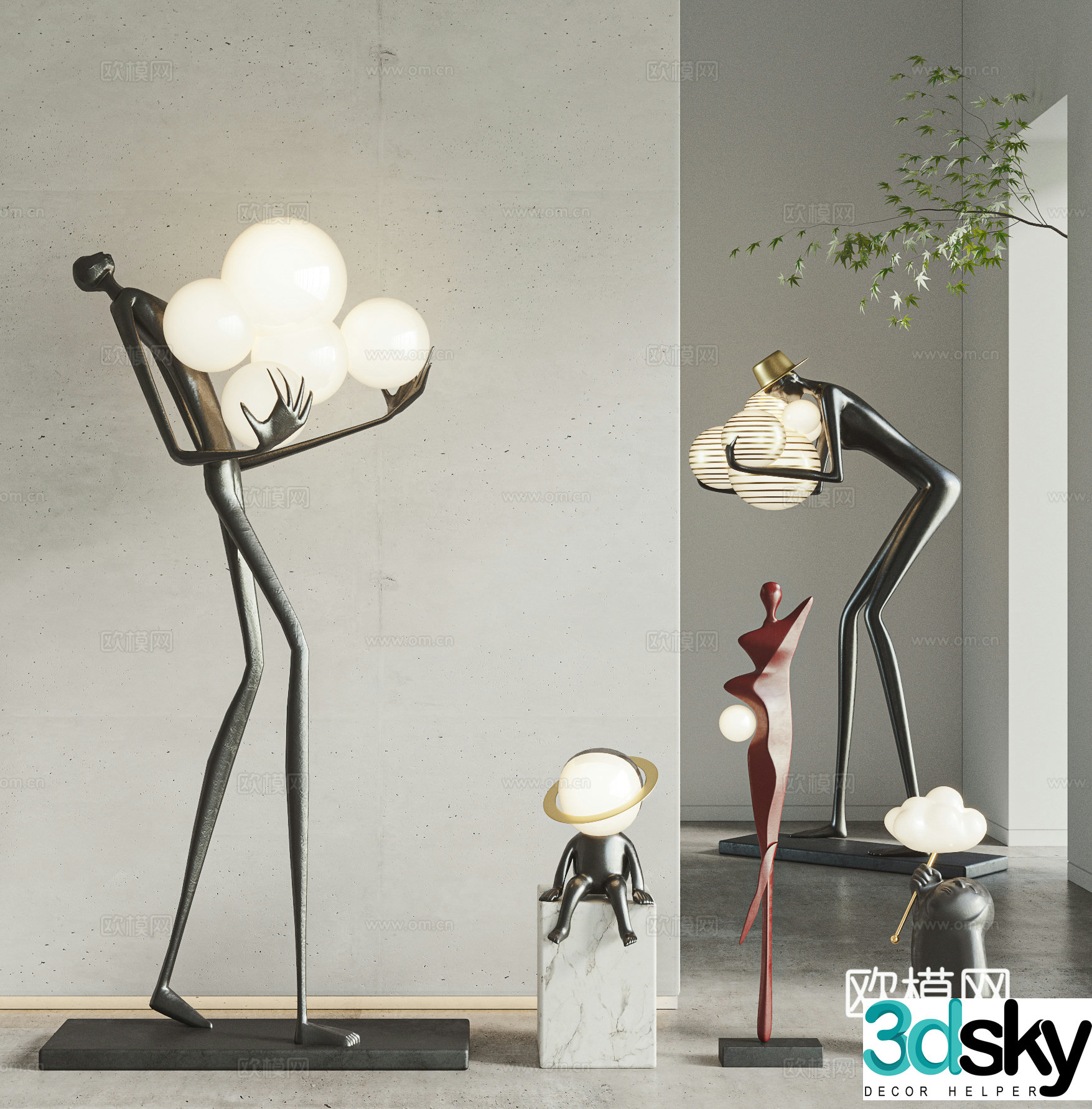 Modern light luxury sculpture ornaments Floor sculpture Floor lamp Humanoid sculpture 3d model