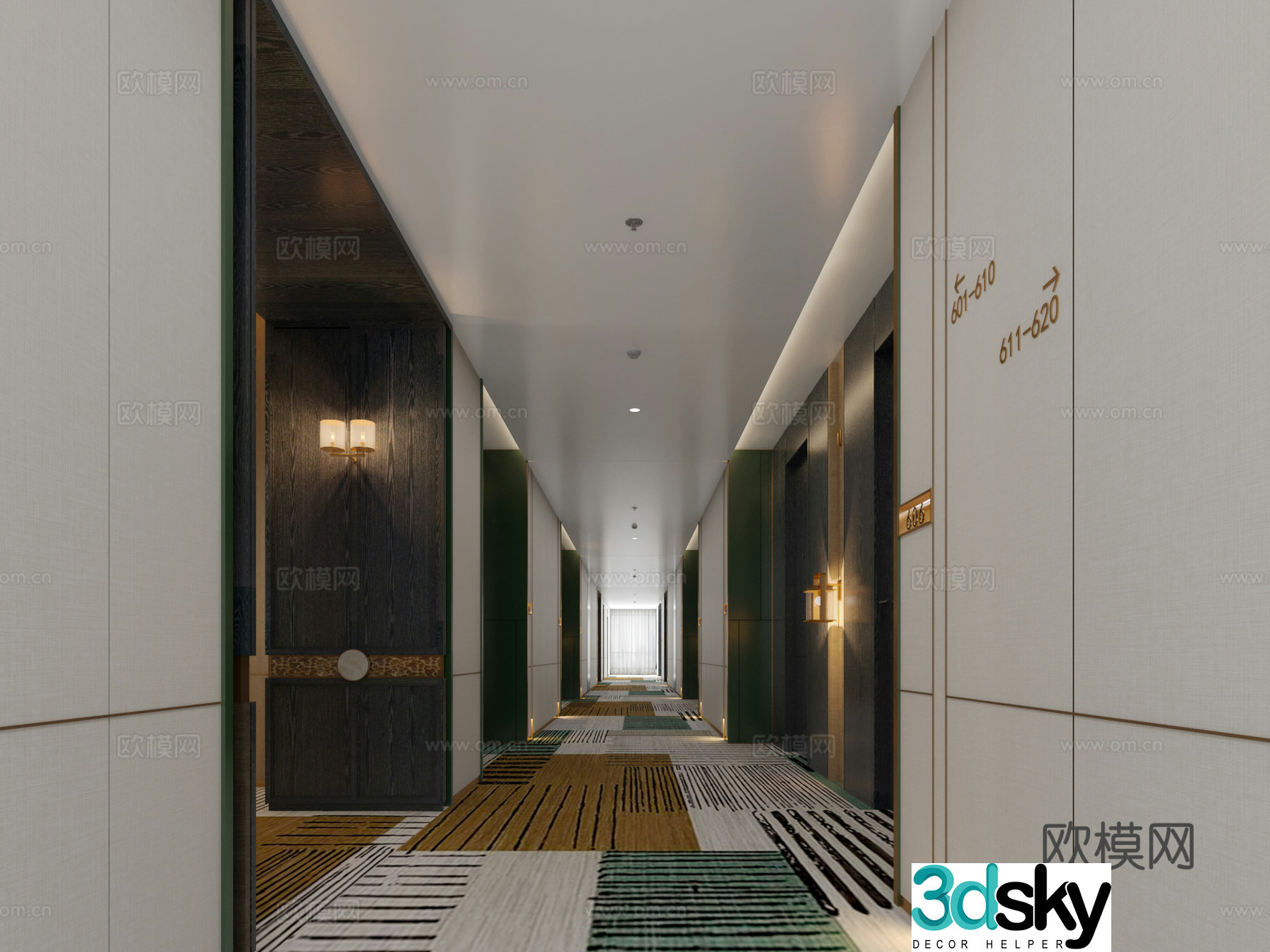 Hotel aisle 3d model