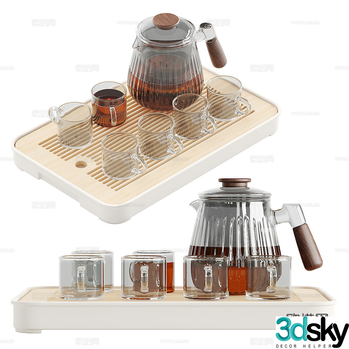 New Chinese style glass tea set 3D model