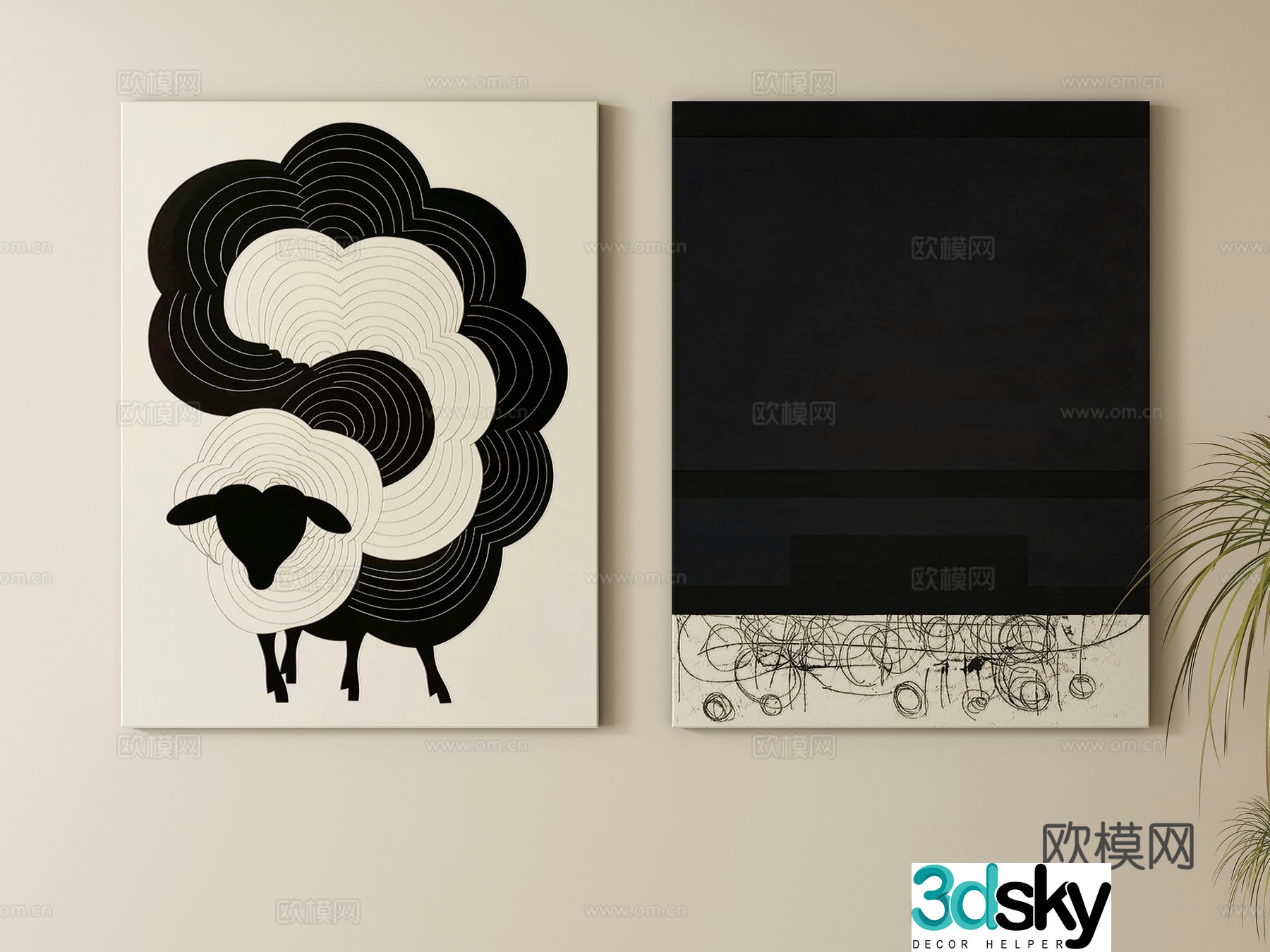 Modern cream style decorative painting hanging painting 3d model