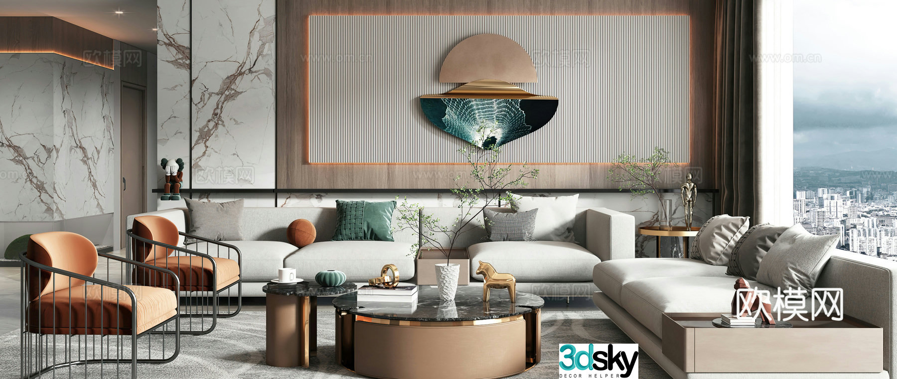 Modern living room Combination sofa Light luxury living room Modern living room Leisure chair Coffee table Side table 3D model