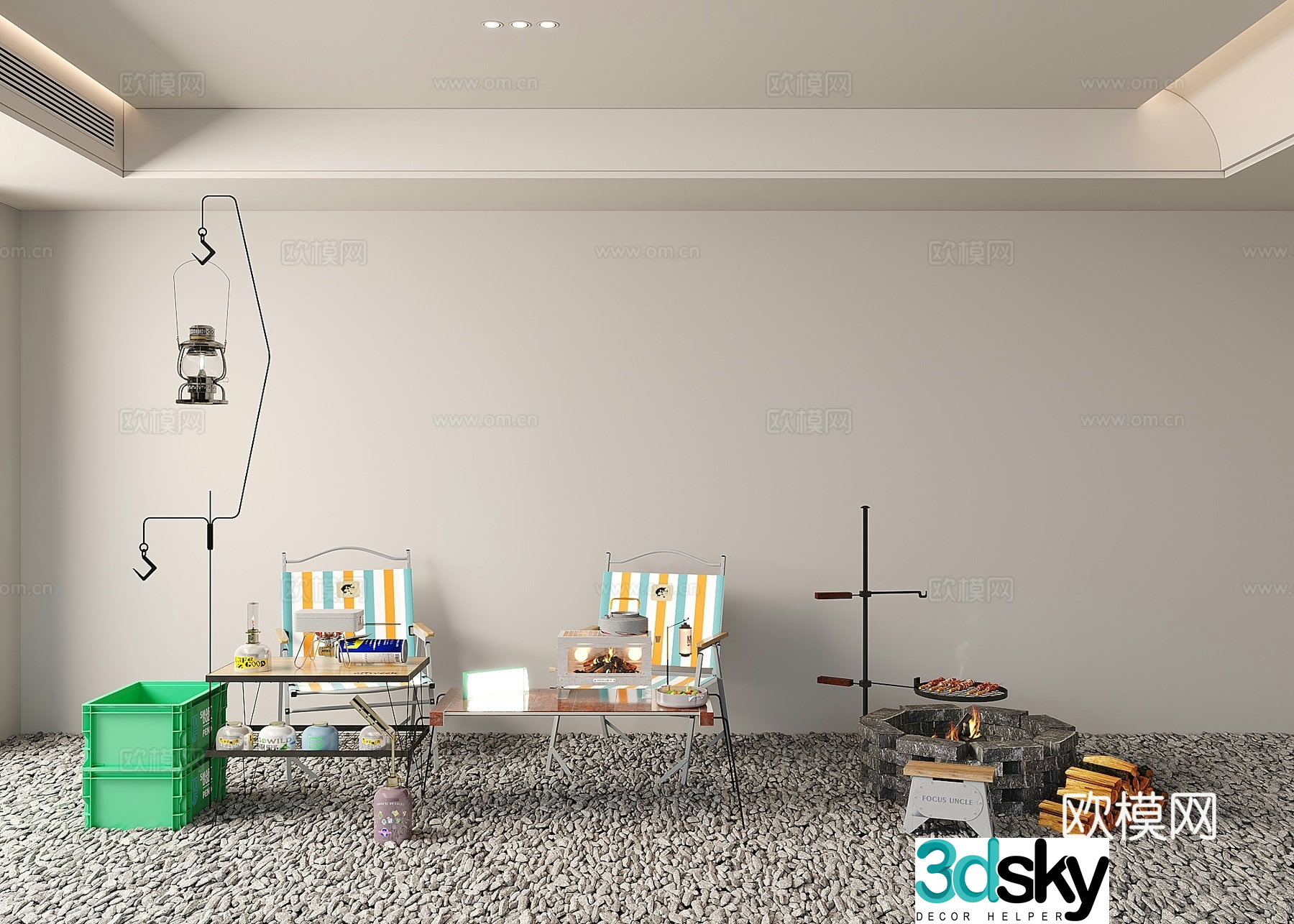 Camping table and chair oven kerosene lamp Cass stove 3d model
