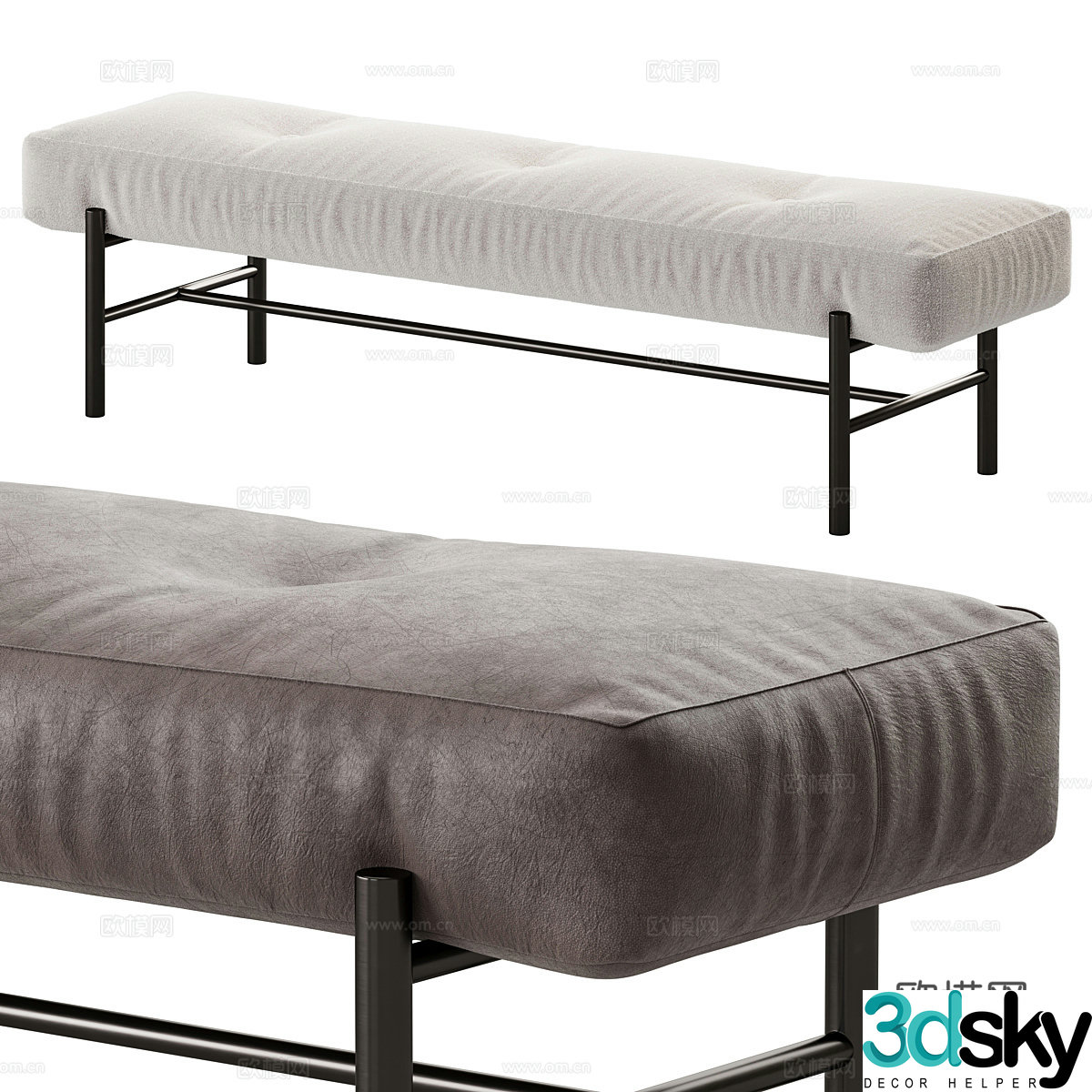 Modern Italian fabric leather bench 3d model
