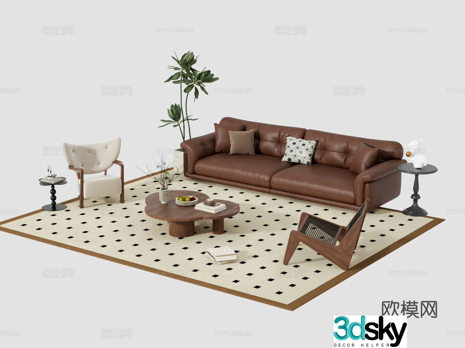 French medieval sofa coffee table combination 3D model