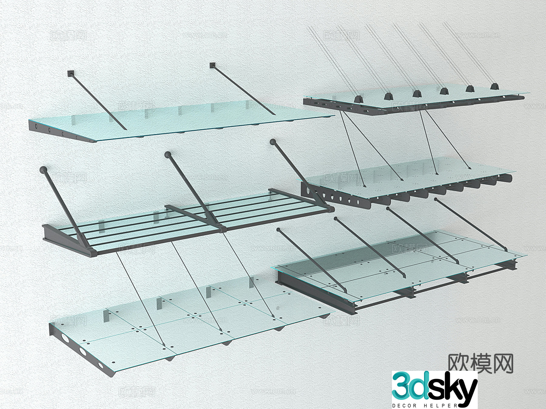 Modern sunshade glass awning rain building awning 3d model