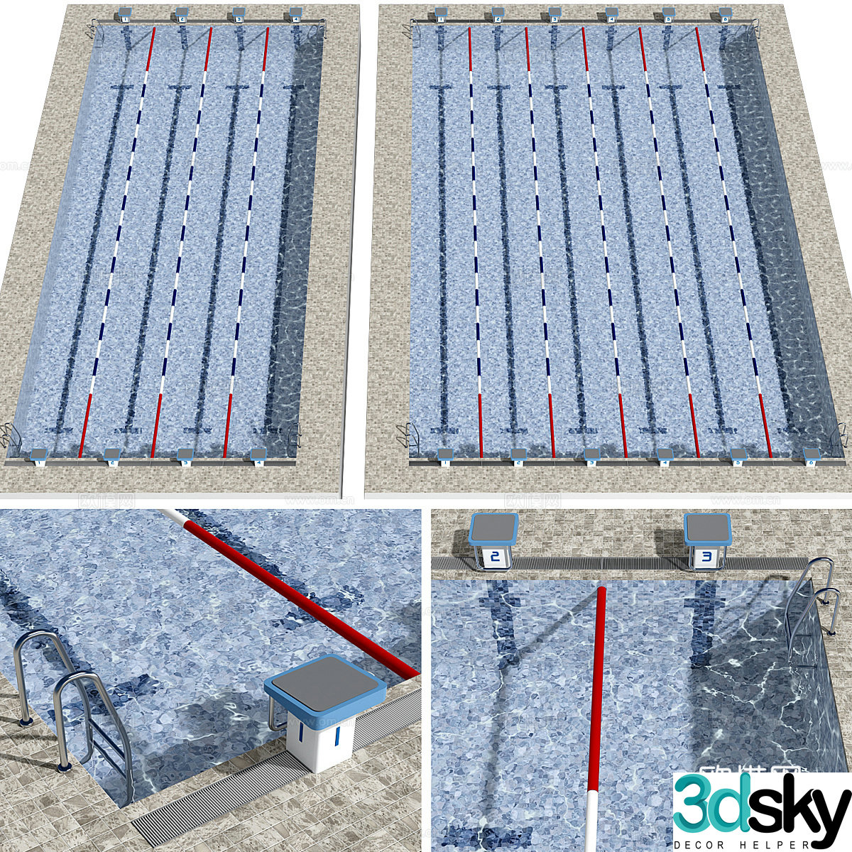 3d model of swimming pool with lanes