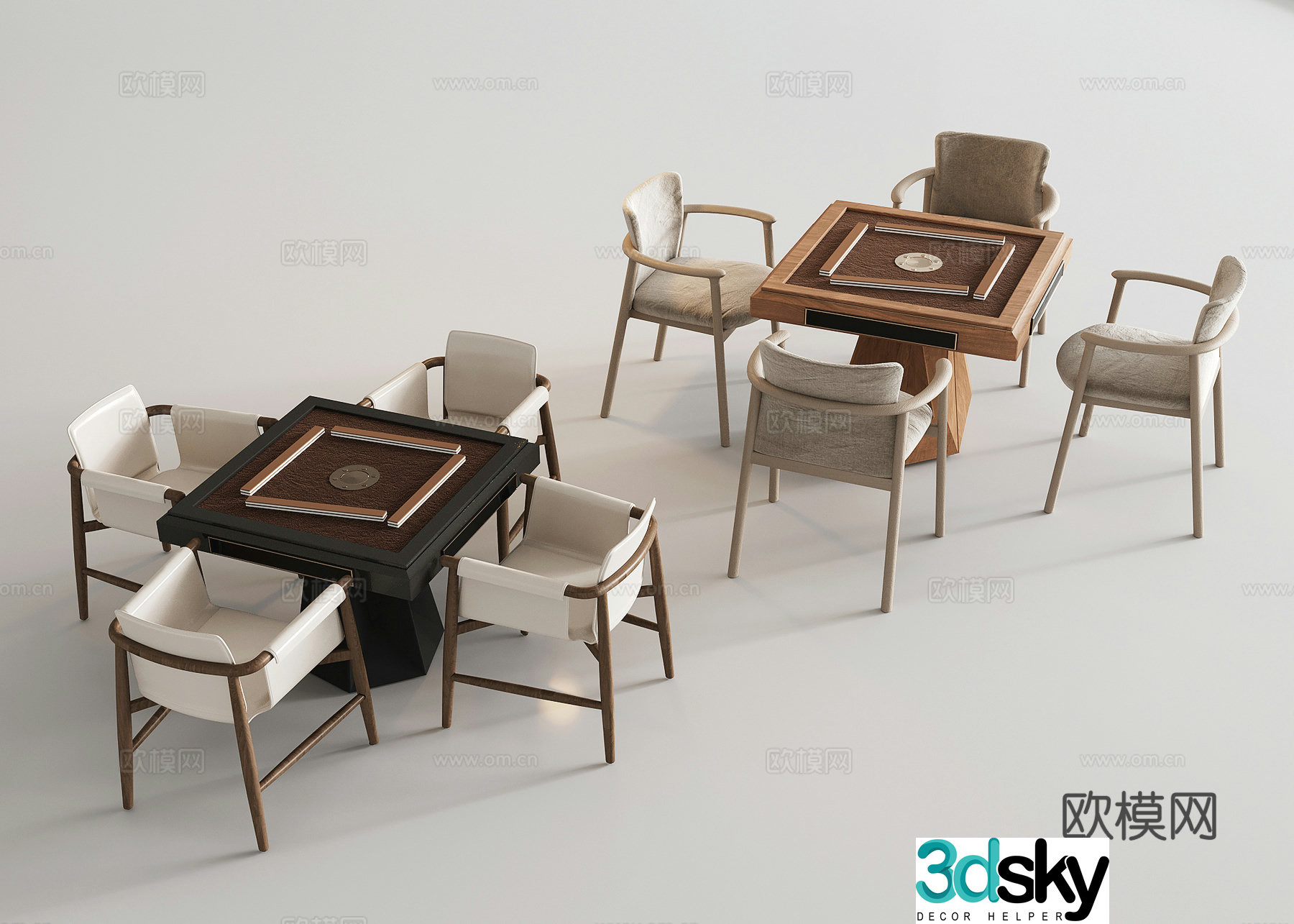 New Chinese Mahjong Table Chess and Card Room Table and Chair Stepping Rice Table and Chair Mahjong Table 3D Model