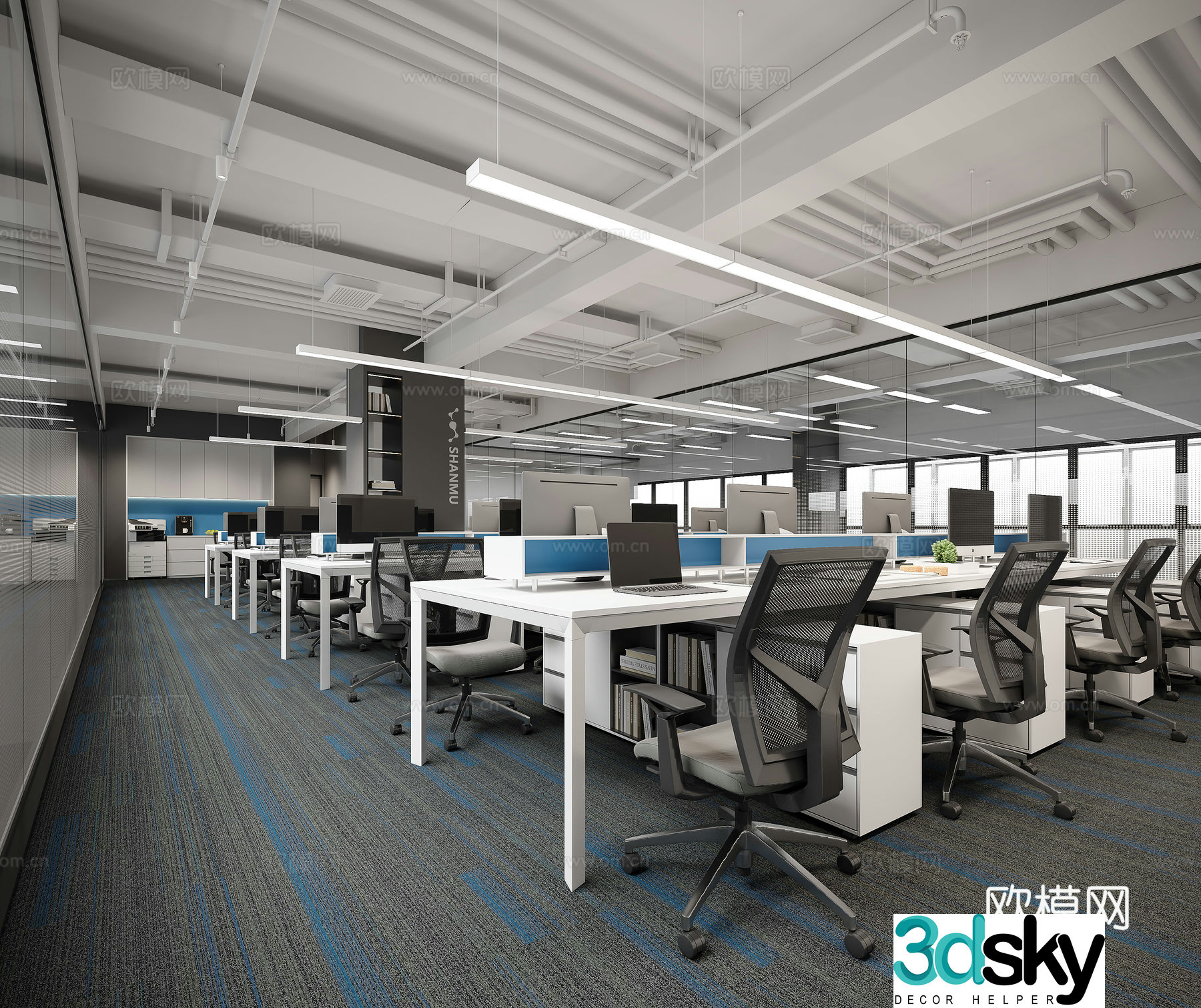 Modern open office area 3D model