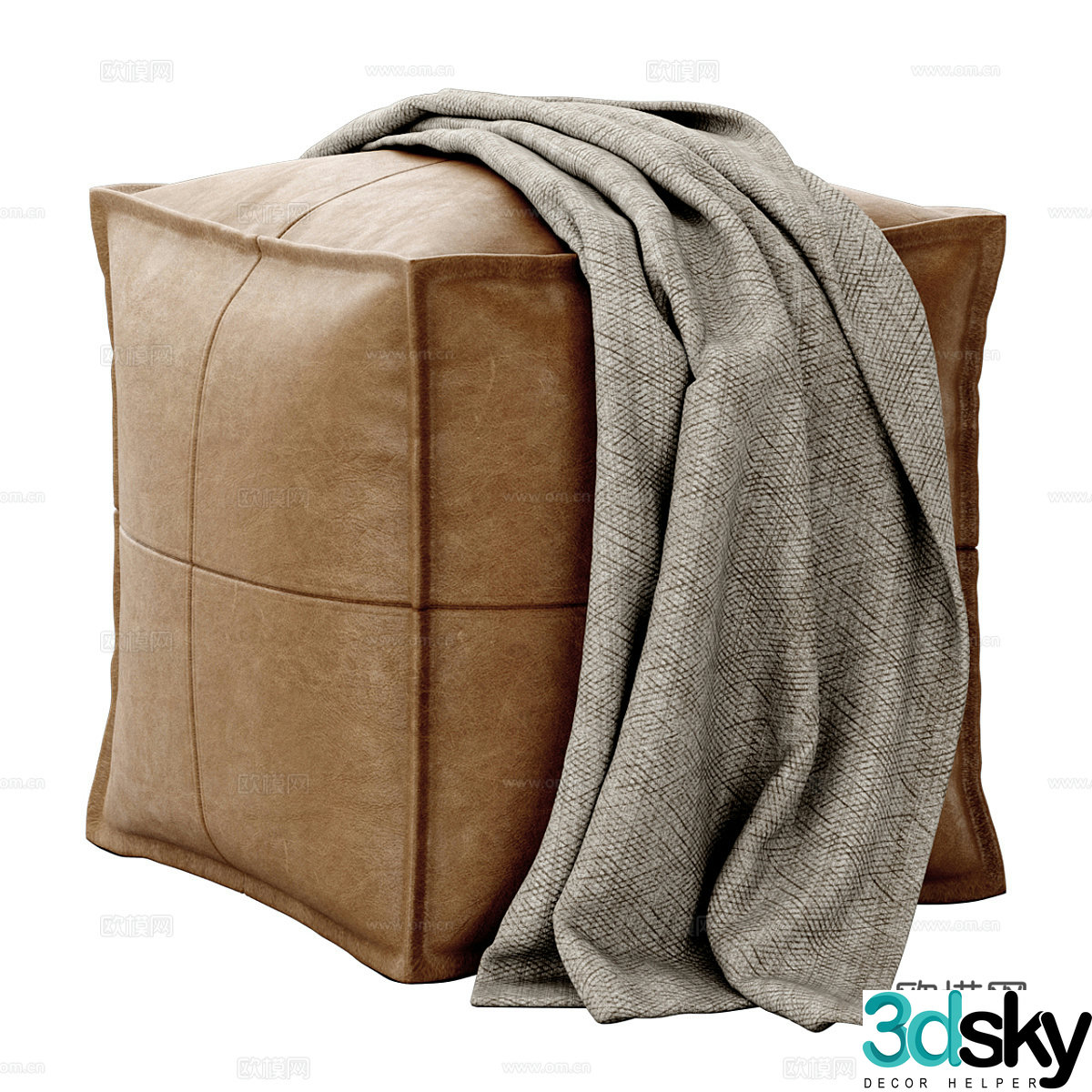Modern Italian Kitkat Morocco Square Leather Stool 3D Model
