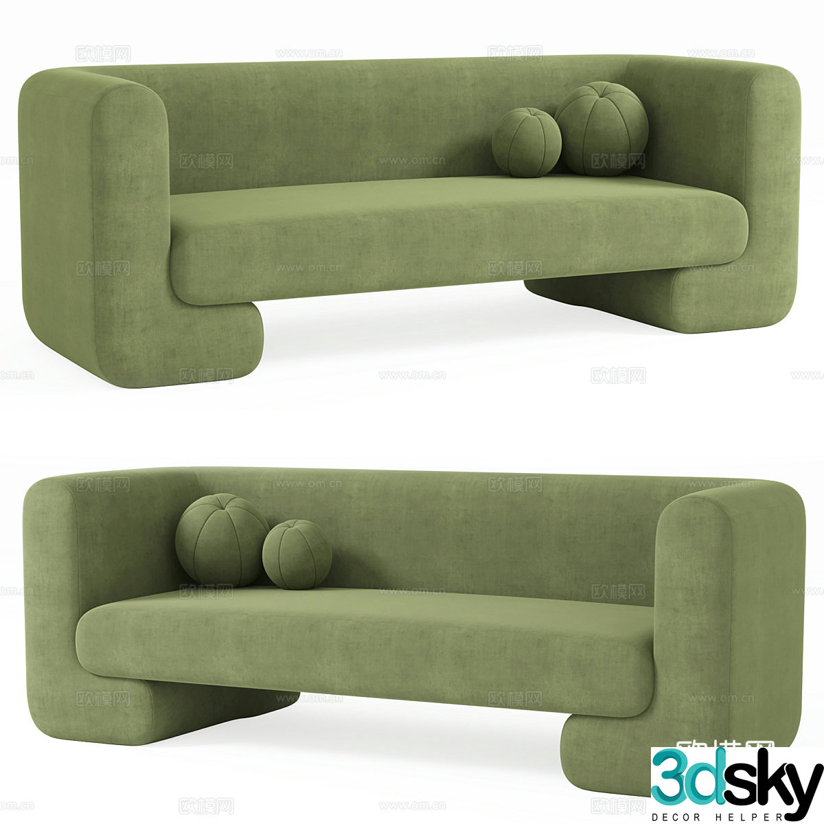 Modern Cream Style Moma Fabric Sofa 3D Model