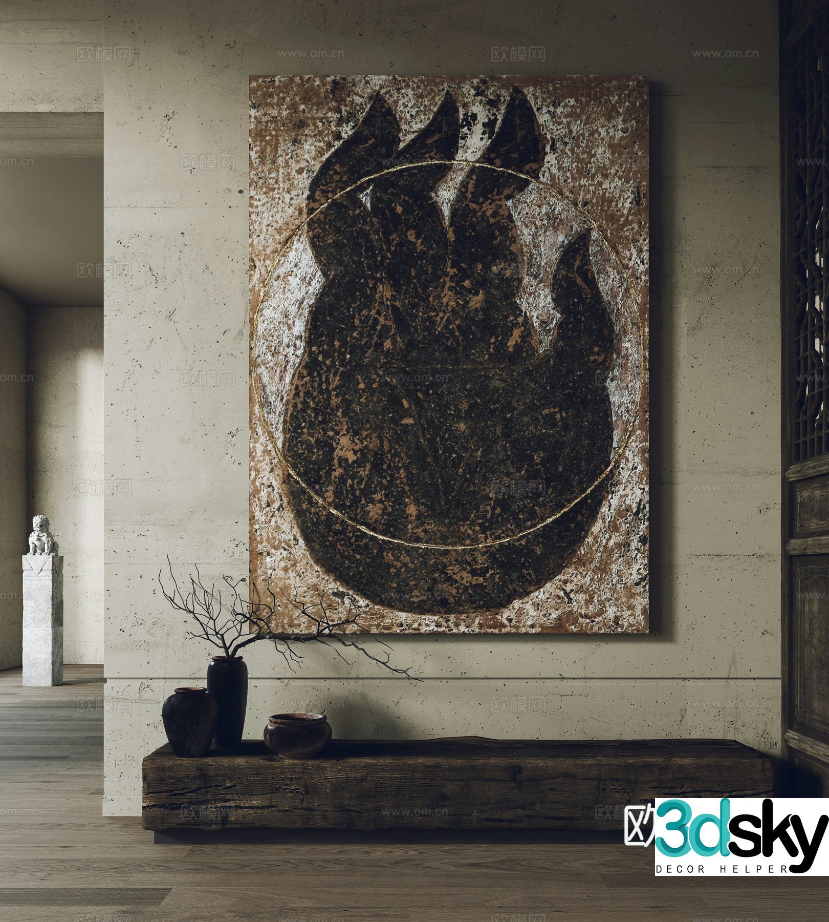 Wasabi wind decorative painting hanging painting bench 3d model