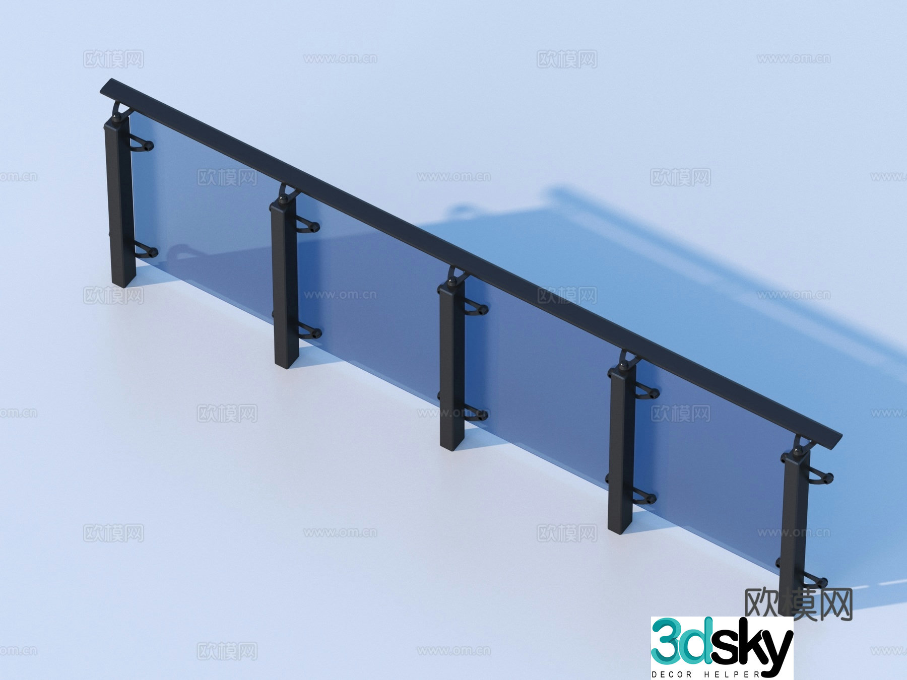 Glass Rail Handrail Fence Guardrail Railing 3d Model