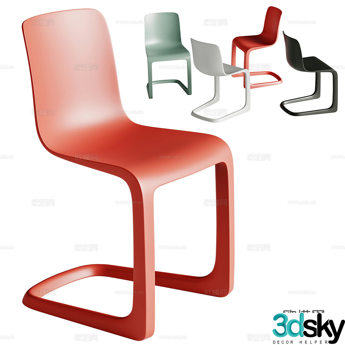 Modern cream style acrylic dining chair 3d model