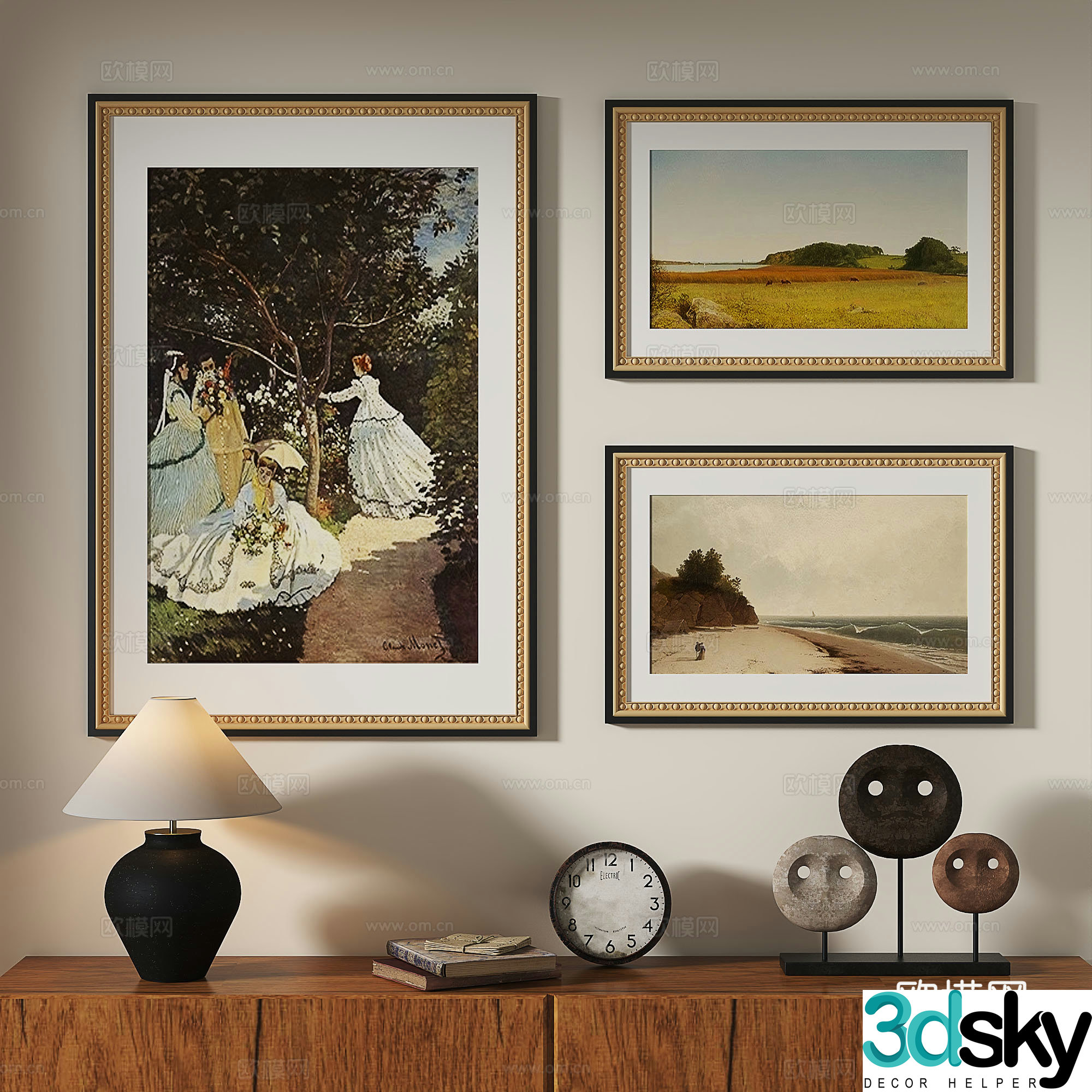 European classical French retro oil painting decorative painting 3d model