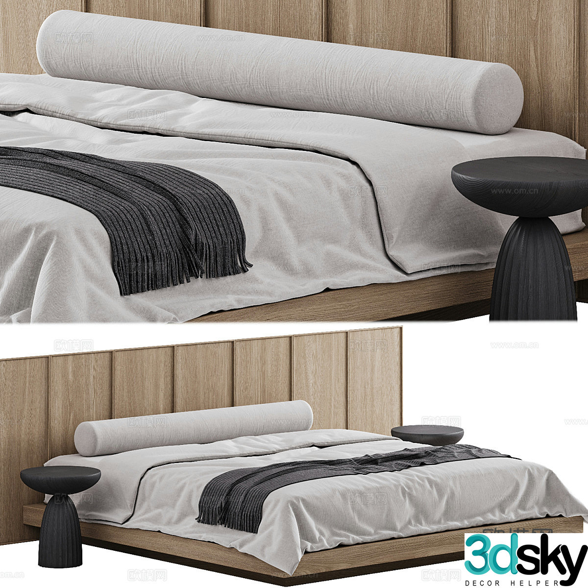 New Chinese style Wasabi fabric double bed 3D model