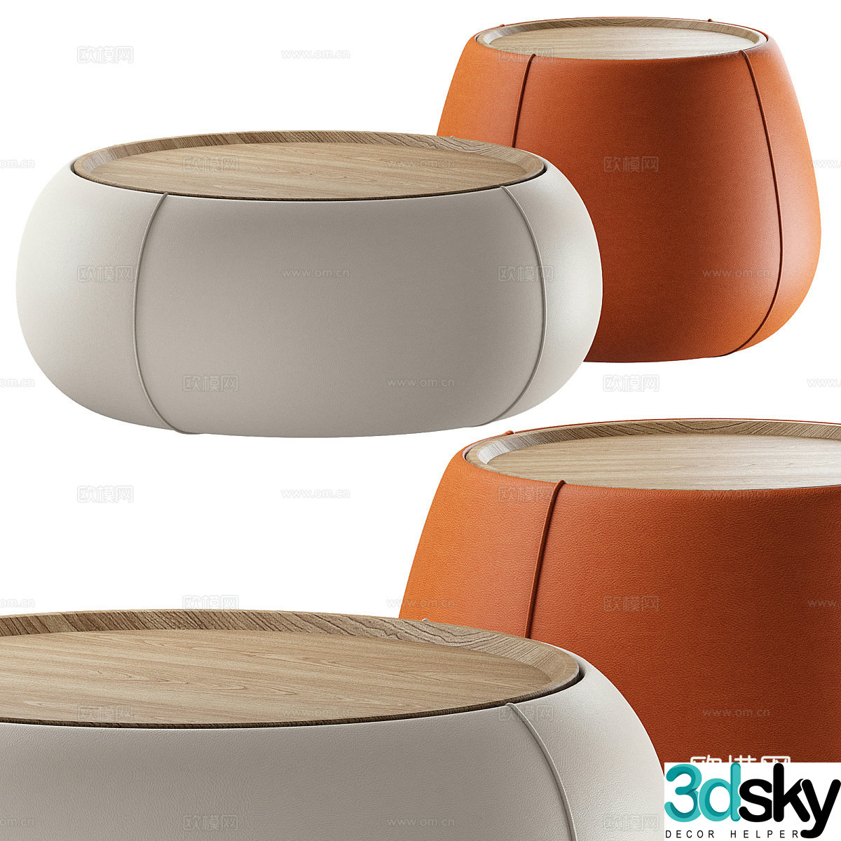 New Chinese style light luxury leather round coffee table 3D model