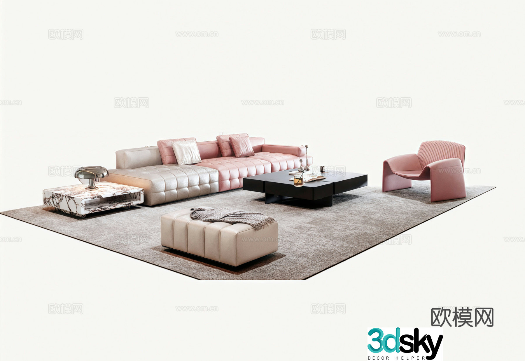 Modern Italian sofa plug-in combination Fabric sofa Leather sofa 3D model
