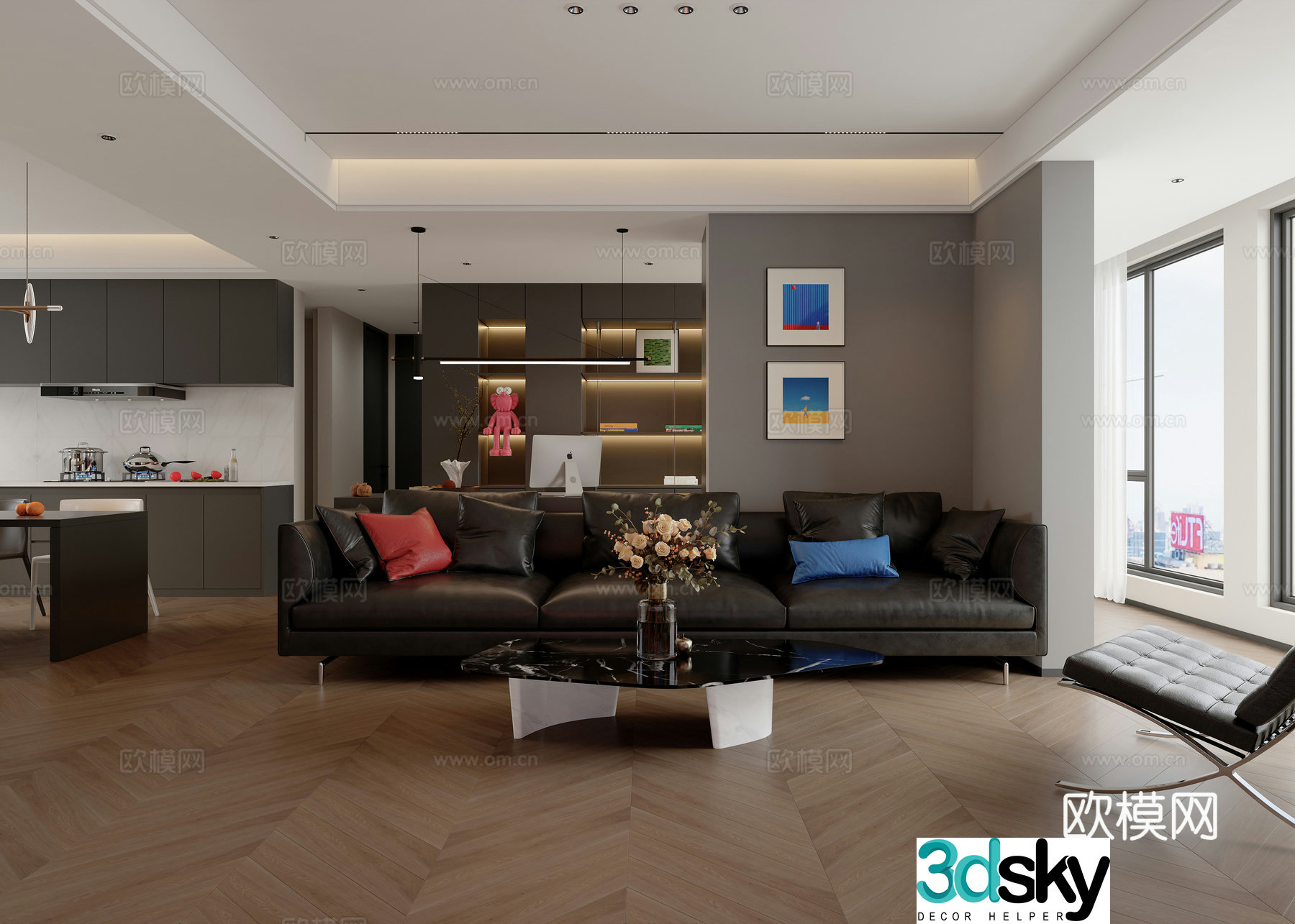 Italian modern living and dining room 3d model