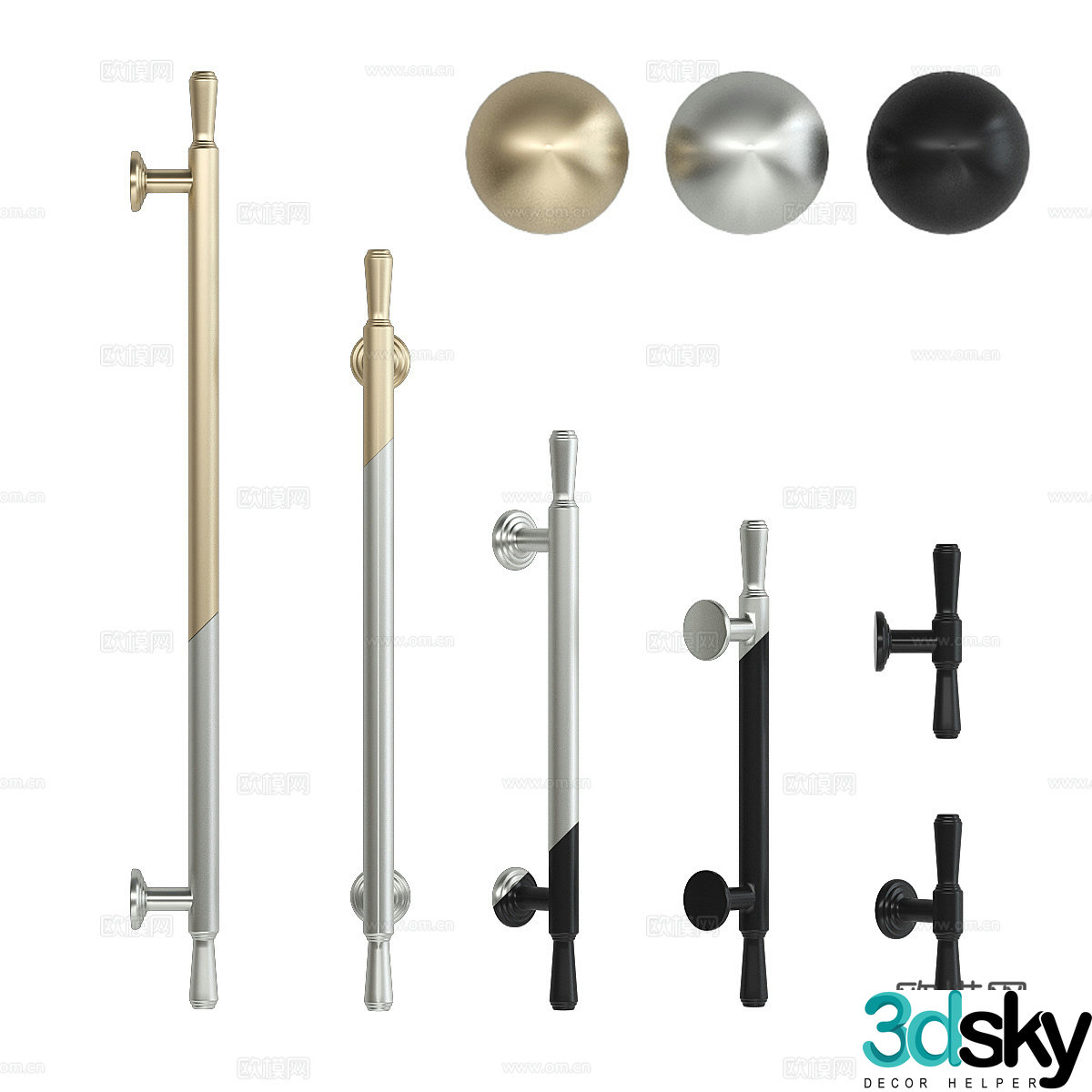 New Chinese style light luxury door handle furniture handle 3D model