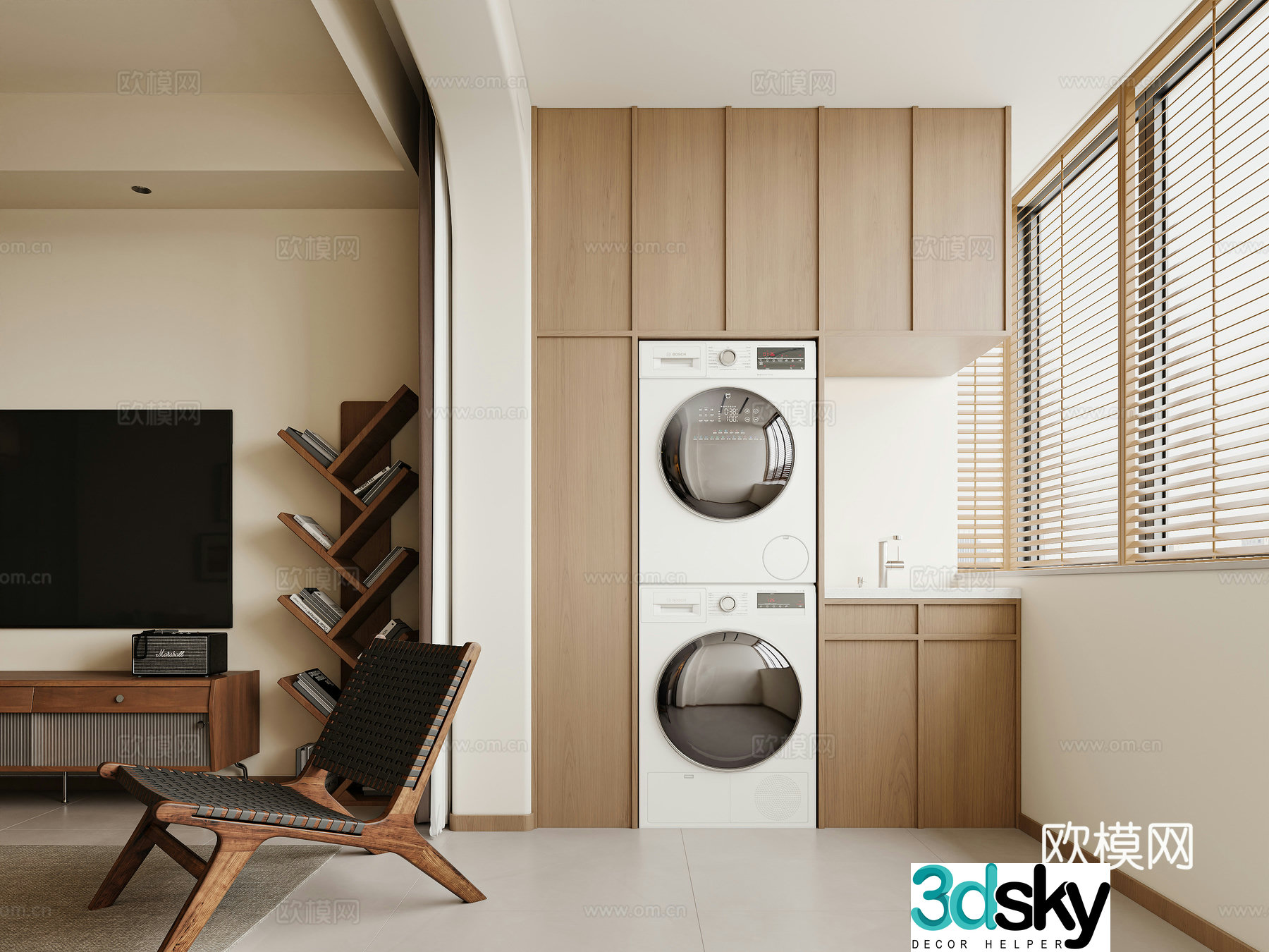 Middle-aged balcony Middle-aged balcony cabinet Washing cabinet Washing and drying set Bone line cabinet Medium-aged single chair 3D model