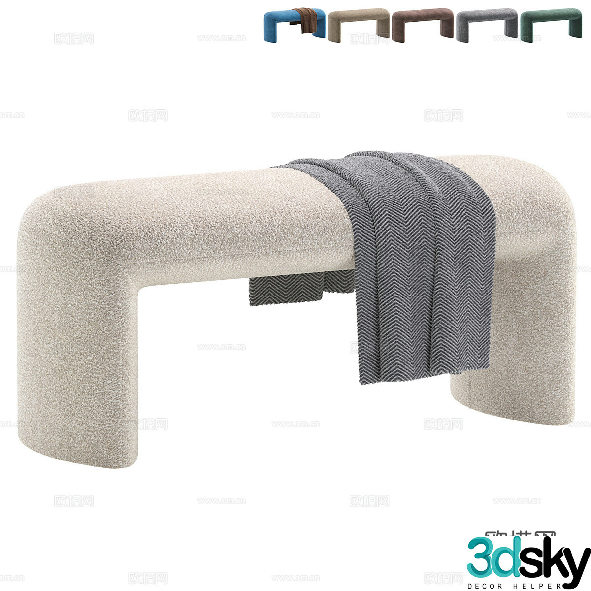 Modern Cream Curve Bench 3d Model
