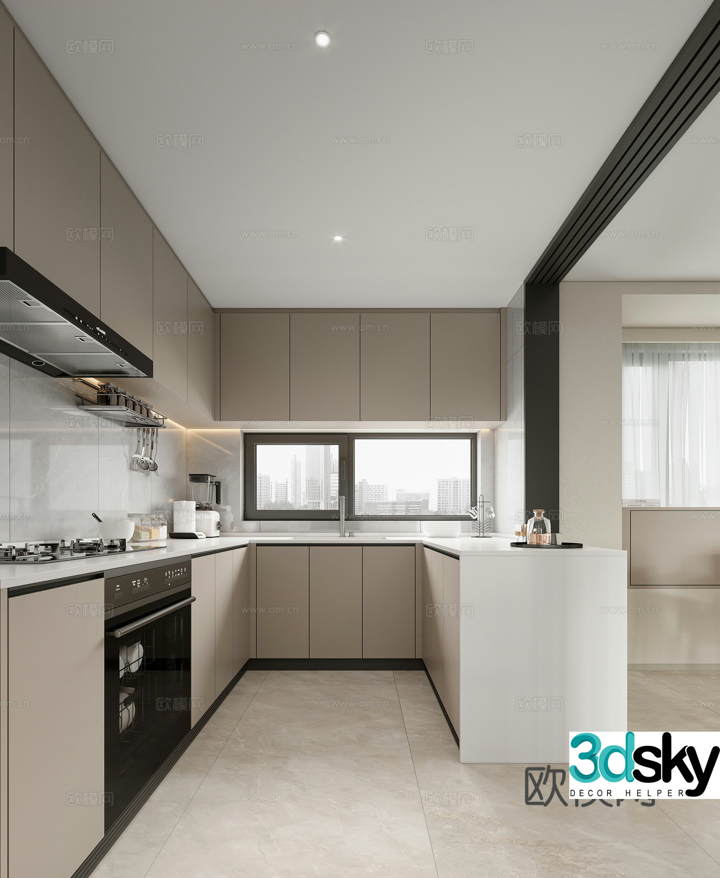 Modern open kitchen 3d model