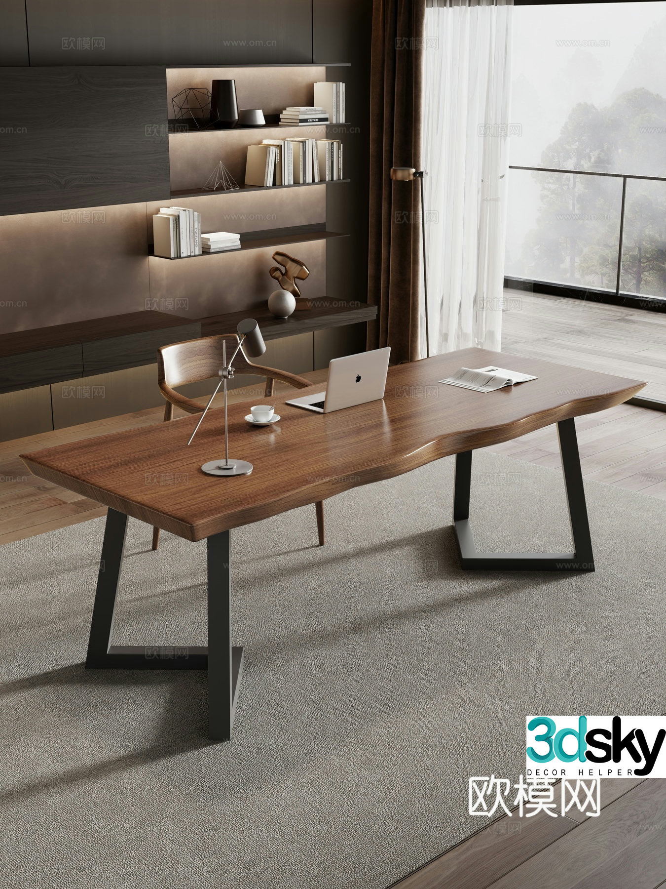 Modern desk computer desk large table horizontal hall table 3D model