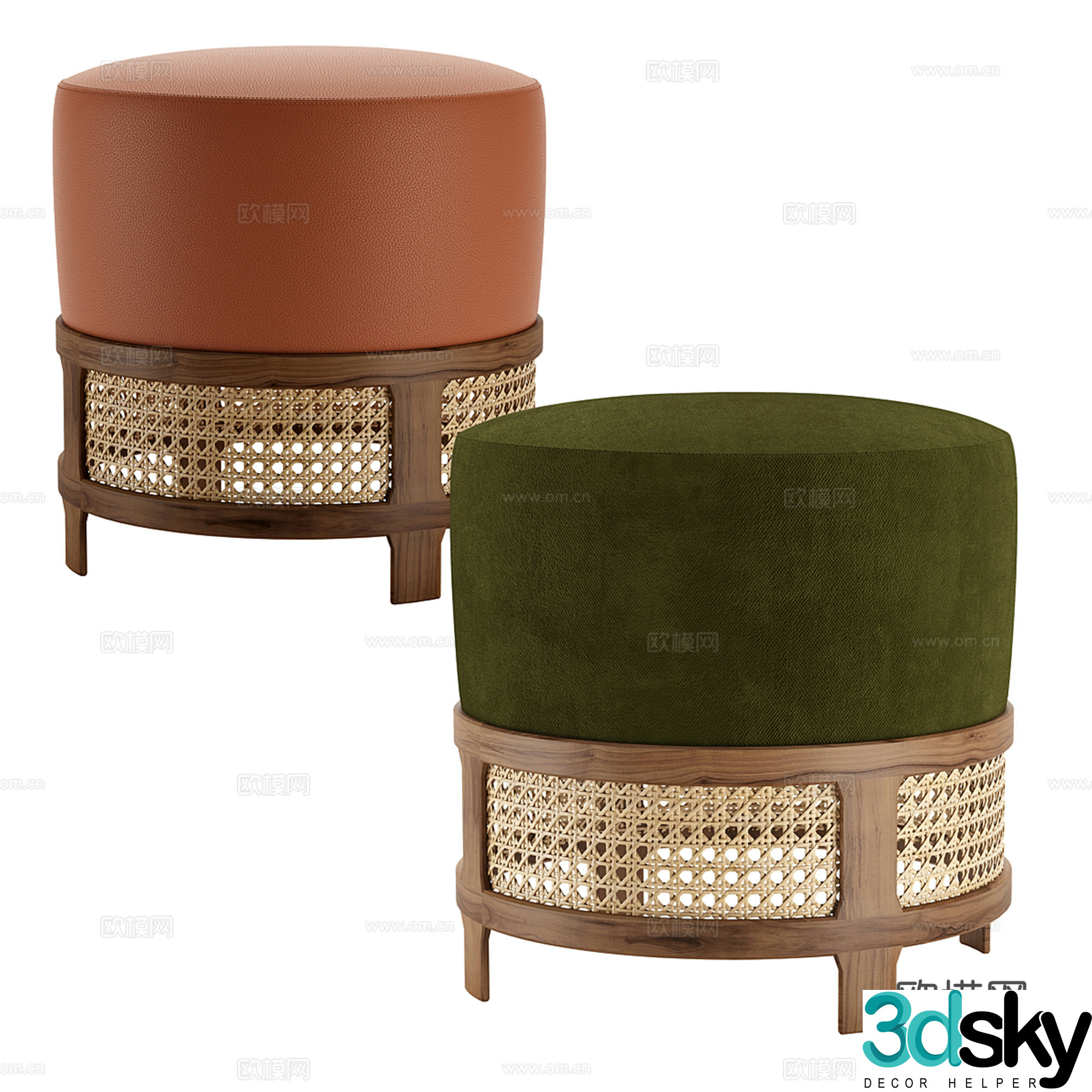 Middle-aged sofa stool low stool round stool dressing stool 3D model