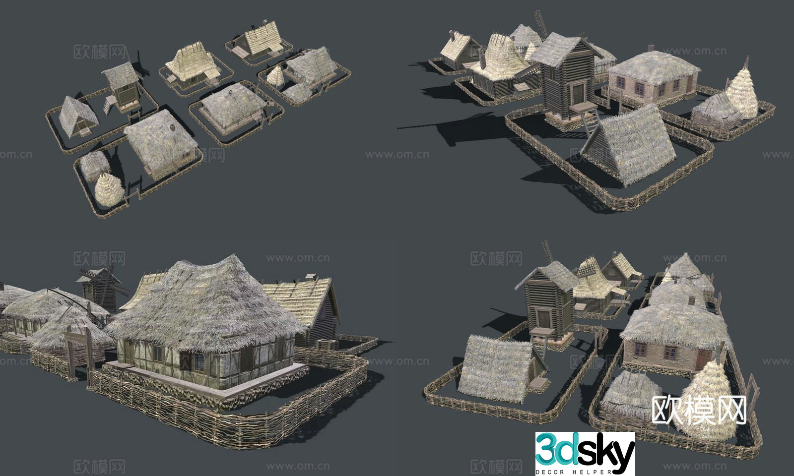 Thatched hut thatched hut houses primitive tribe straw hut pavilion primitive village low-model 3d model