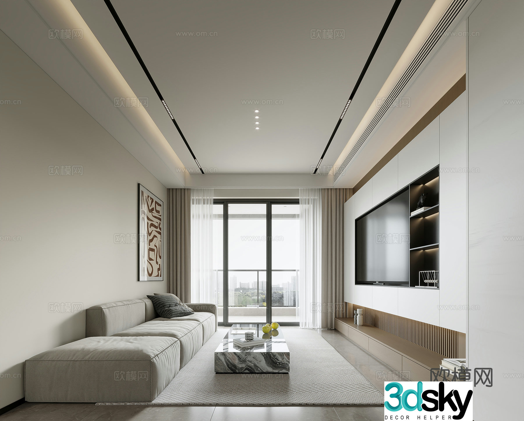 Modern living and dining room 3d model