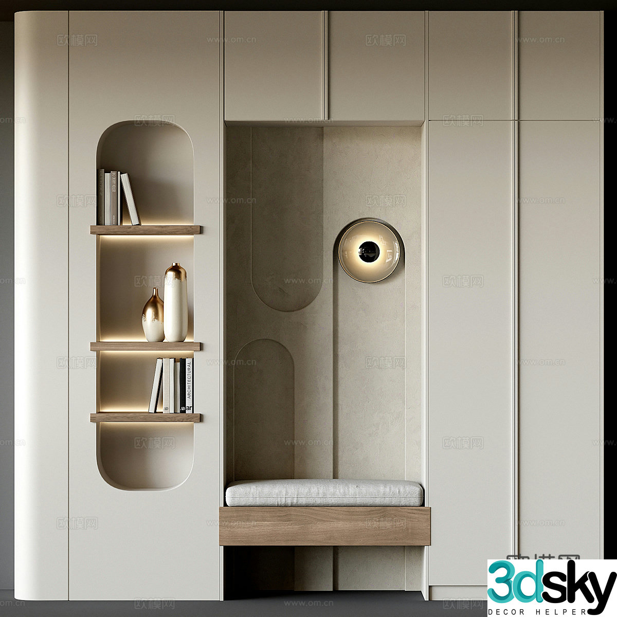Modern cream style porch shoe cabinet 3d model