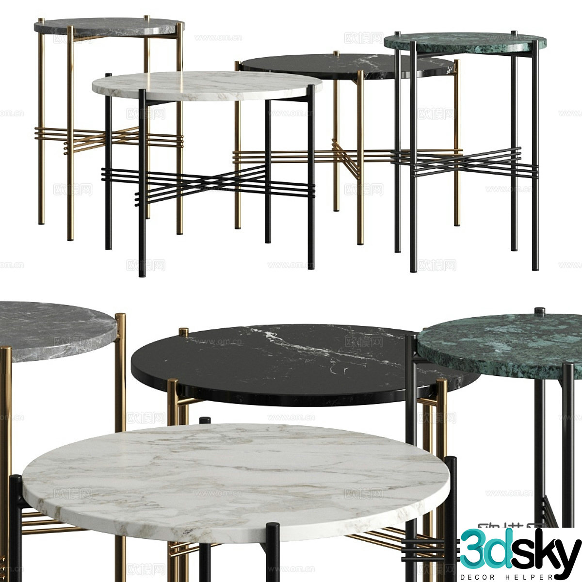 Modern light luxury minimalist Gubi TS marble coffee table side table 3D model