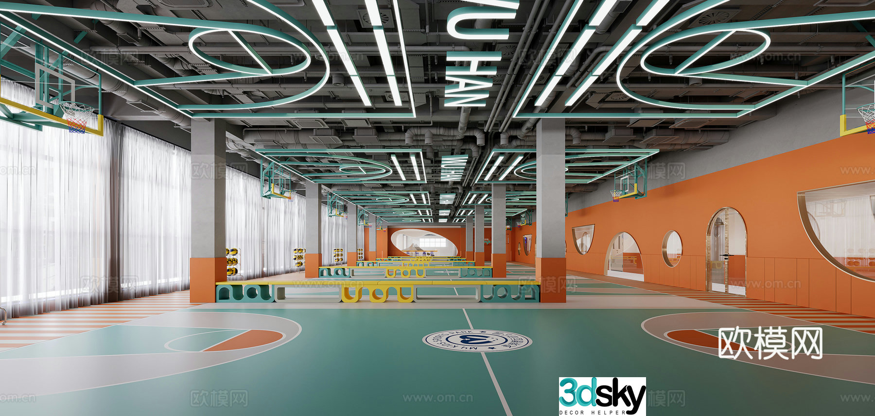 Modern children’s basketball hall 3d model