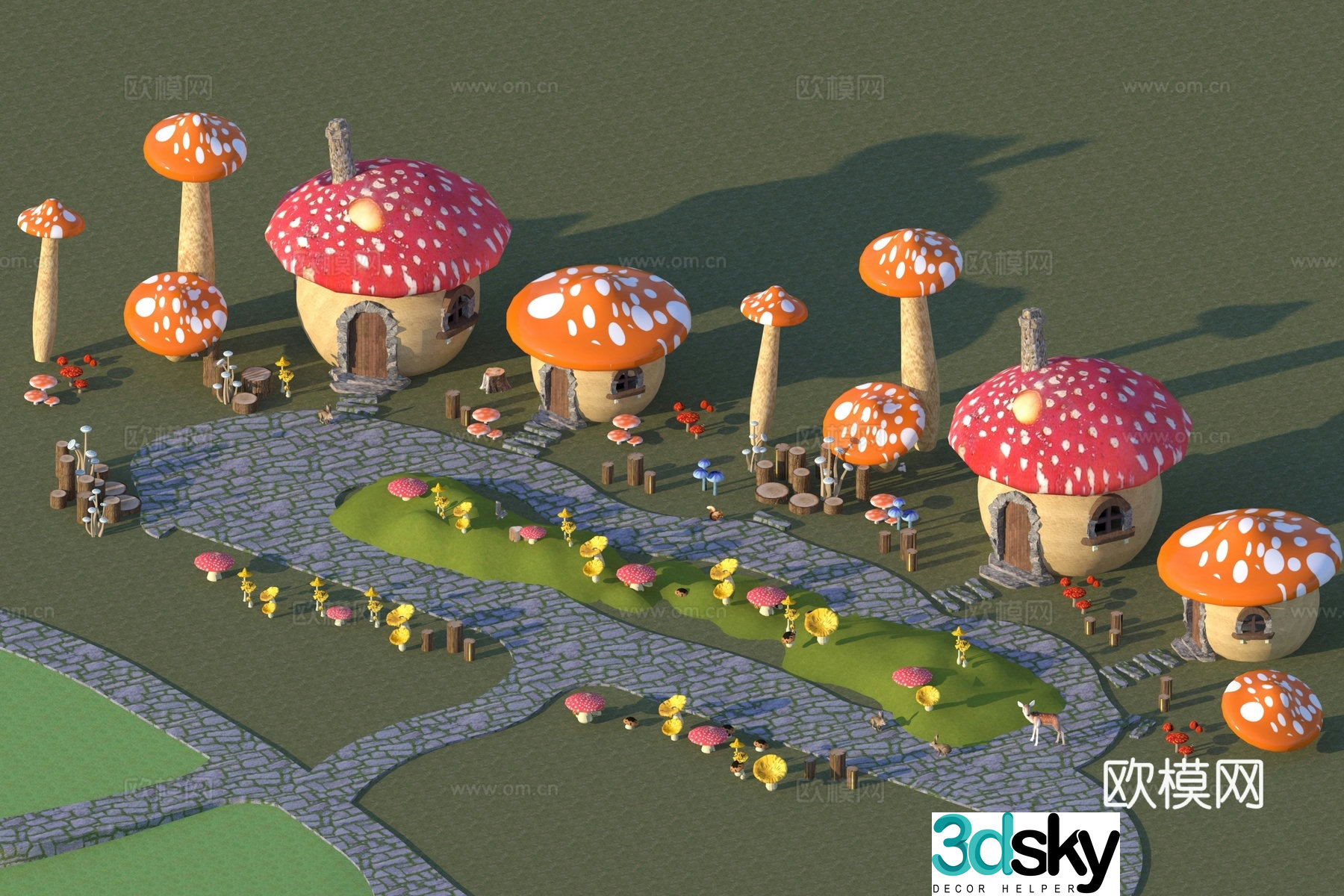 Modern colorful mushroom house 3d model